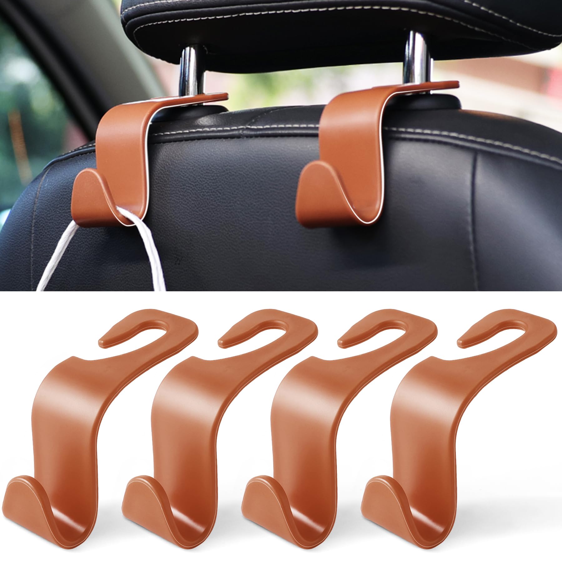 LivTee Car Seat Headrest Hook, Auto Seat Hook Hangers Organizer Interior Accessories for Purse Coats Umbrellas Grocery Bags Handbag, 4-Pack - Blown