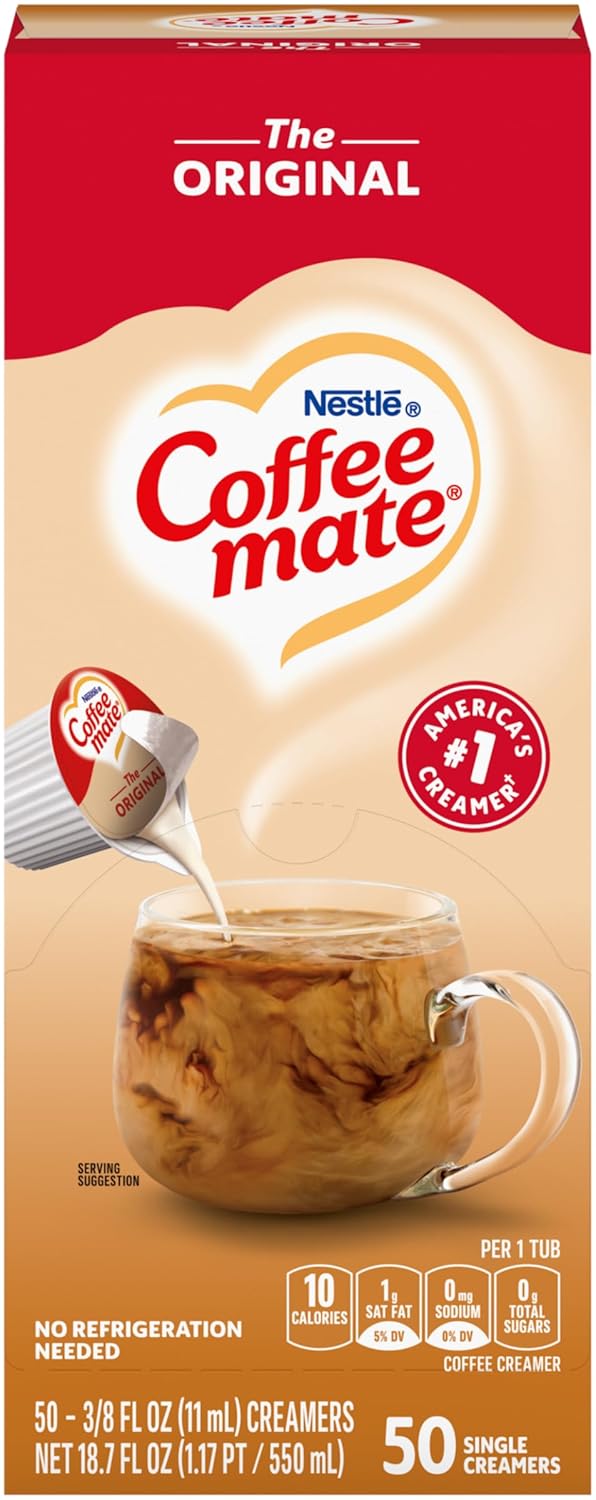 Coffee-Mate Original Non-Dairy Creamer Single Serve Packets, 50 Count - Lactose Free Coffee Enhancer