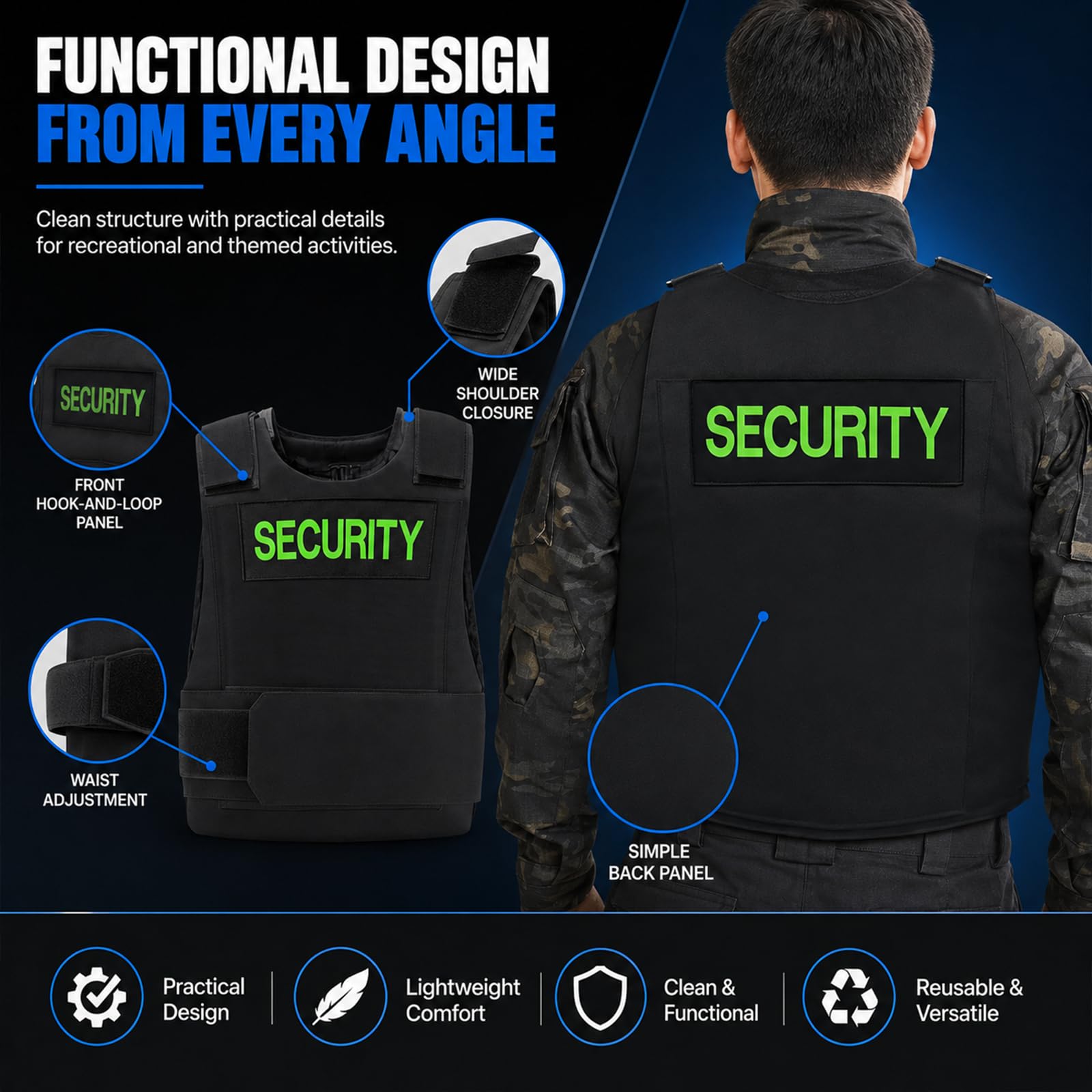 Taeku Chaleco de Entrenamiento al Aire Libre, Chaleco de Seguridad Ligero Ajustable para Airsoft, Paintball, Cosplay y Juegos en Equipo