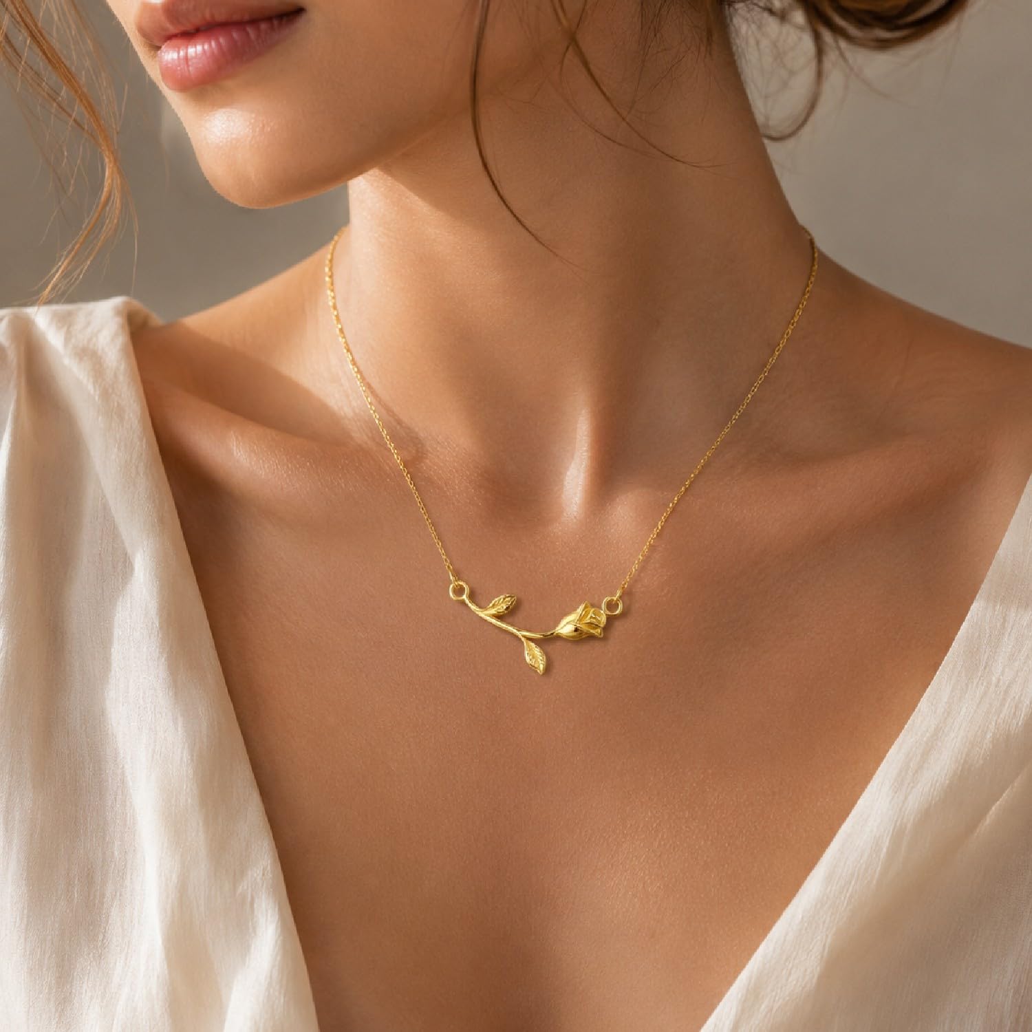 Collana Donna Argento 925 e Oro 18K Placcato – Ciondolo Rosa con Stelo – Collana Regolabile Elegante – Gioiello Donna Idea Regalo