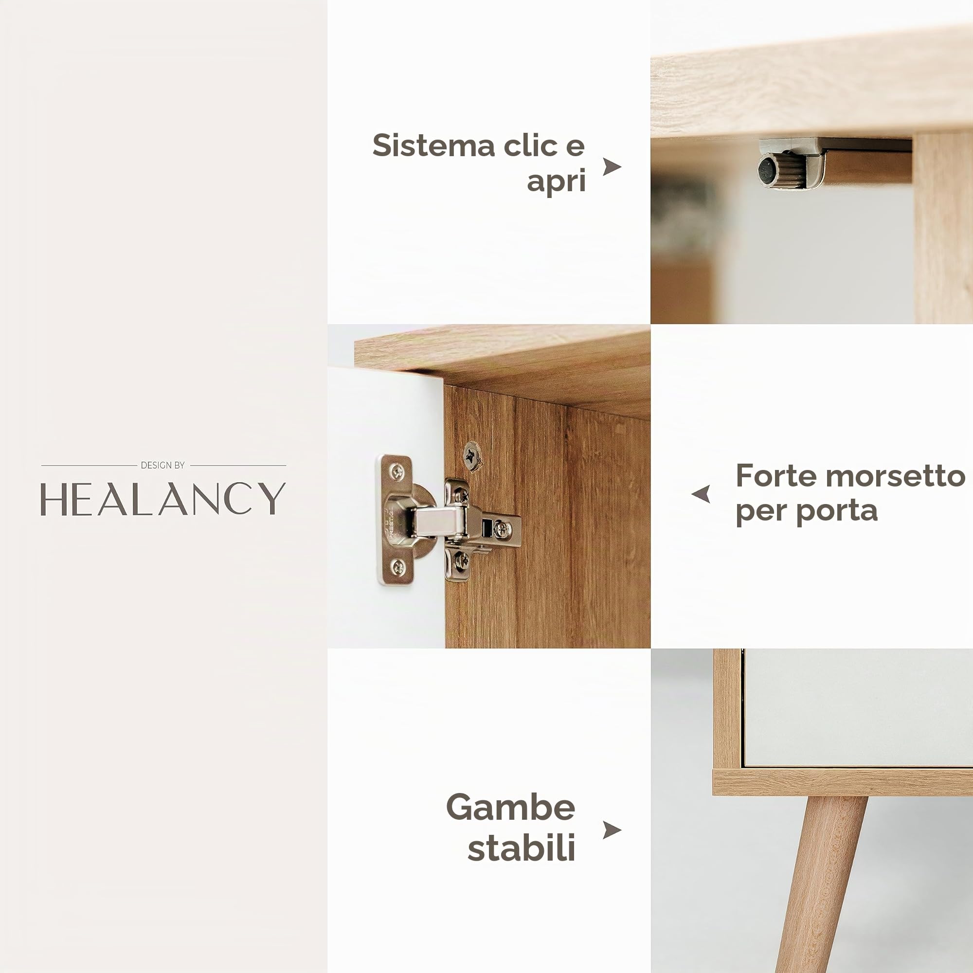 HEALANCY Mobile Porta TV Moderno – Mobile Supporto TV Basso - Credenza con Ante per Soggiorno, Design Contemporaneo, 161x42x38 cm