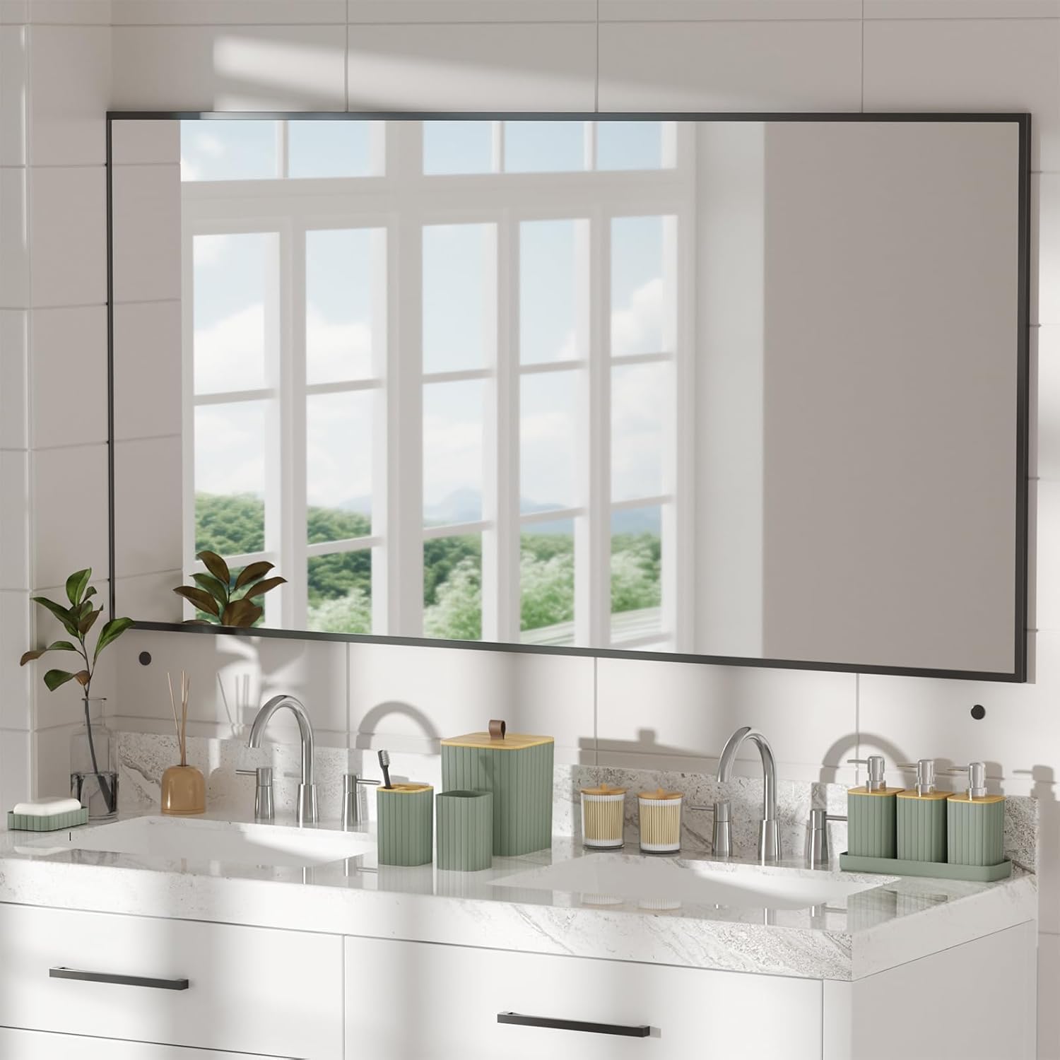 Bathroom Accessory Set - Sage Green Bathroom Set, 12PC Bathroom Accessories Set, Sage Green Bathroom Accessories Set, Mini Trash Can, Toilet Brush, Trash Can & Soap Dispenser