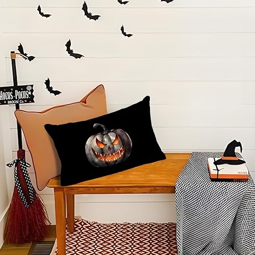 Miniatura 5 de Fundas de almohada de calabaza espeluznante de 12 x 20 pulgadas, funda lumbar de calabaza de Halloween, decoraciones de otoño de temporada para el