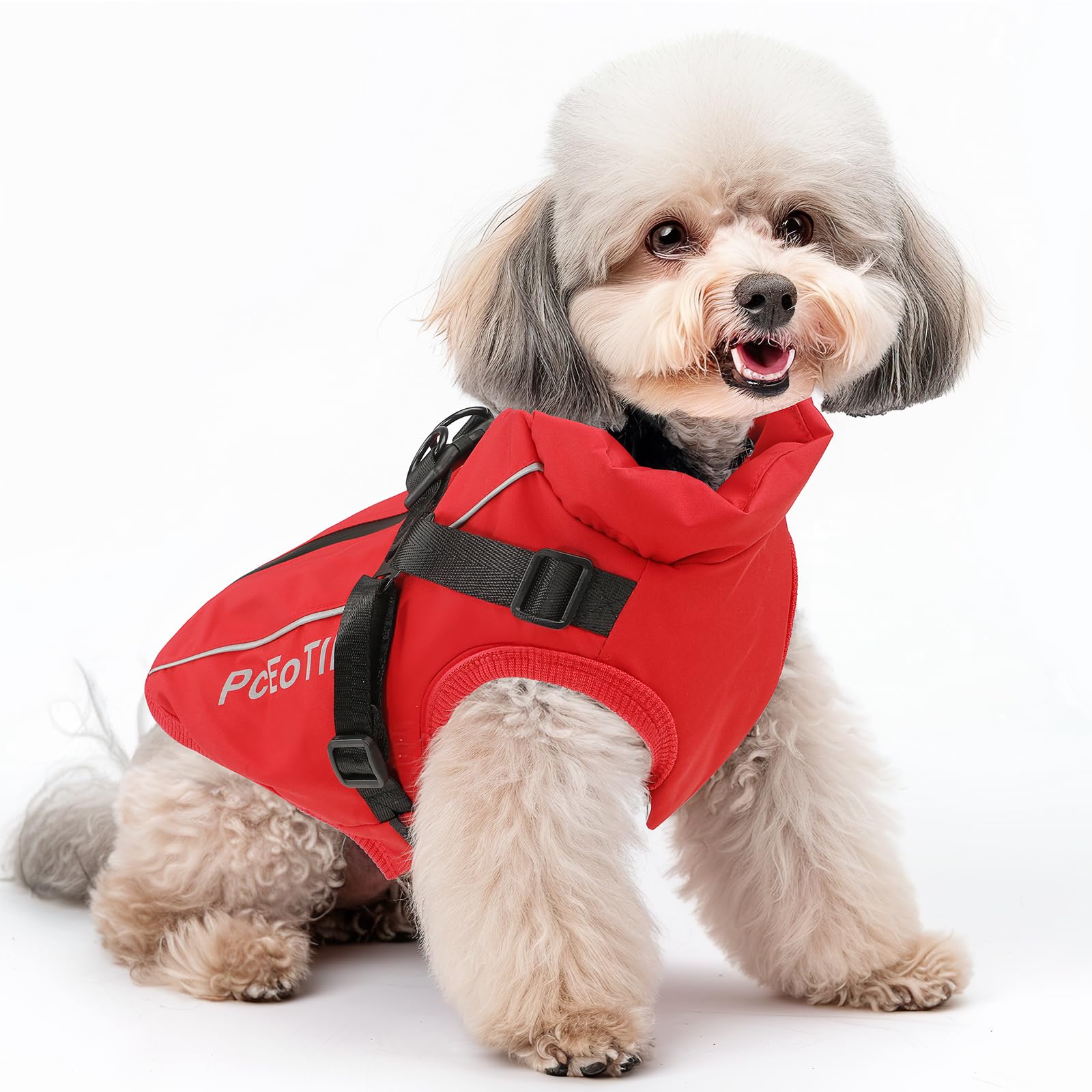 PcEoTllar Waterproof Dog Coat for Small Dogs Warm Reflective Jacket with Harness for Winter Skiing Costume Cotton Dog Sweater