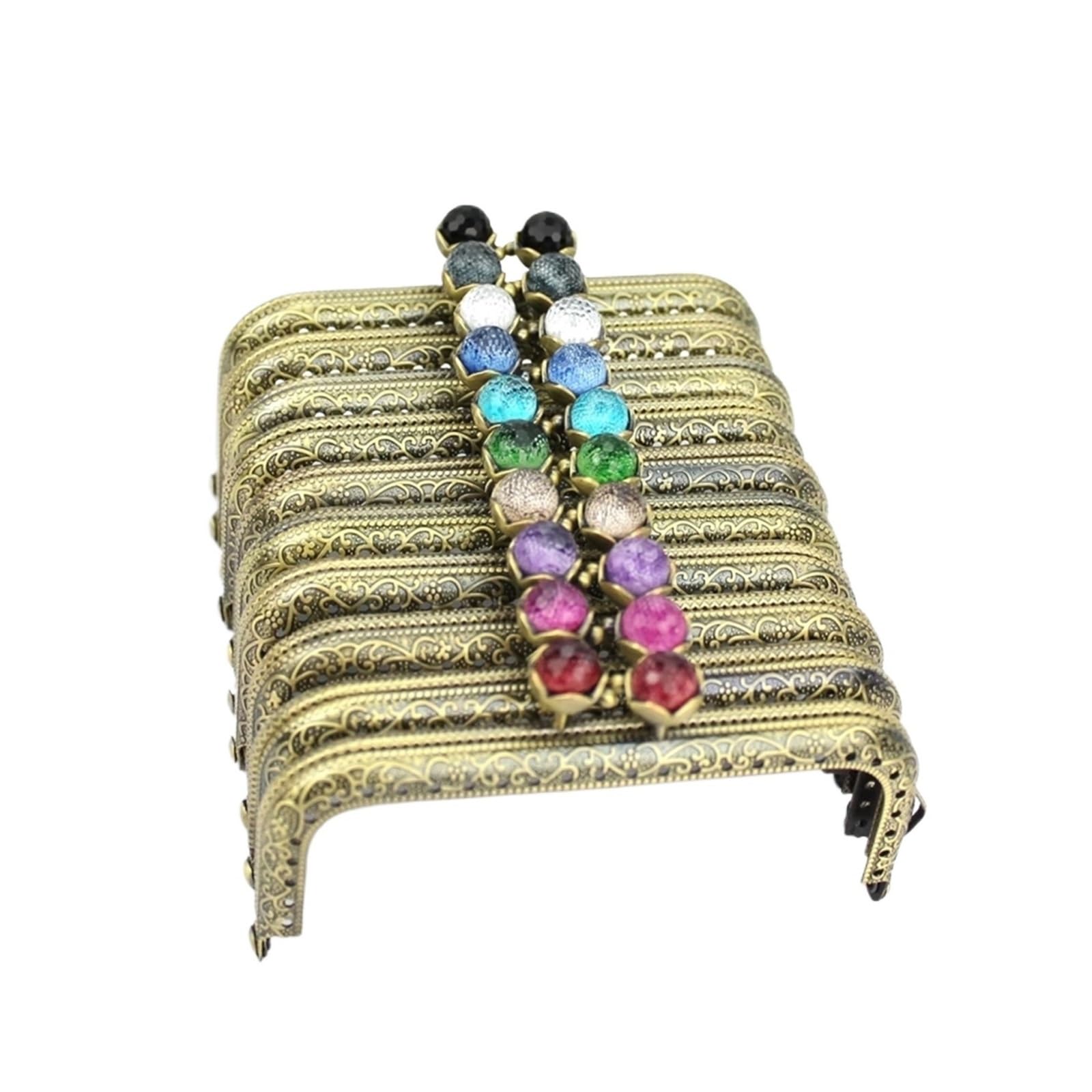 PVUVTNAHW 10PCS 10.5Cm Colorful Crystal Bead Metal Purse Frame Square Antique Bronze Brass Lace Coin Frames