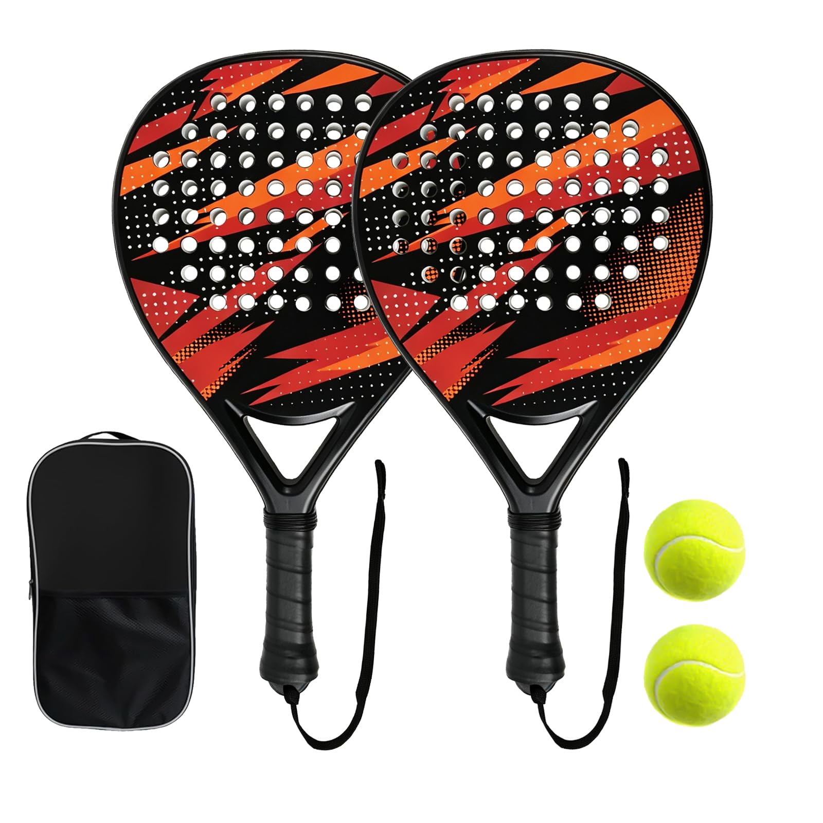 Set di racchette da padel per principianti, telaio in fibra di carbonio e nucleo in schiuma EVA | 2 racchette + 2 palline + borsa, leggera racchetta da tennis per adulti, uomini e donne, giocatori ricreativi