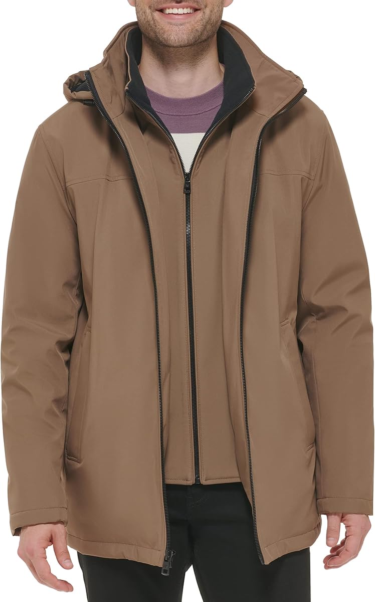 Calvin Klein Mens Calvin Klein Men’s Water and Wind Resistant Hooded Coat from Fall Into Winter