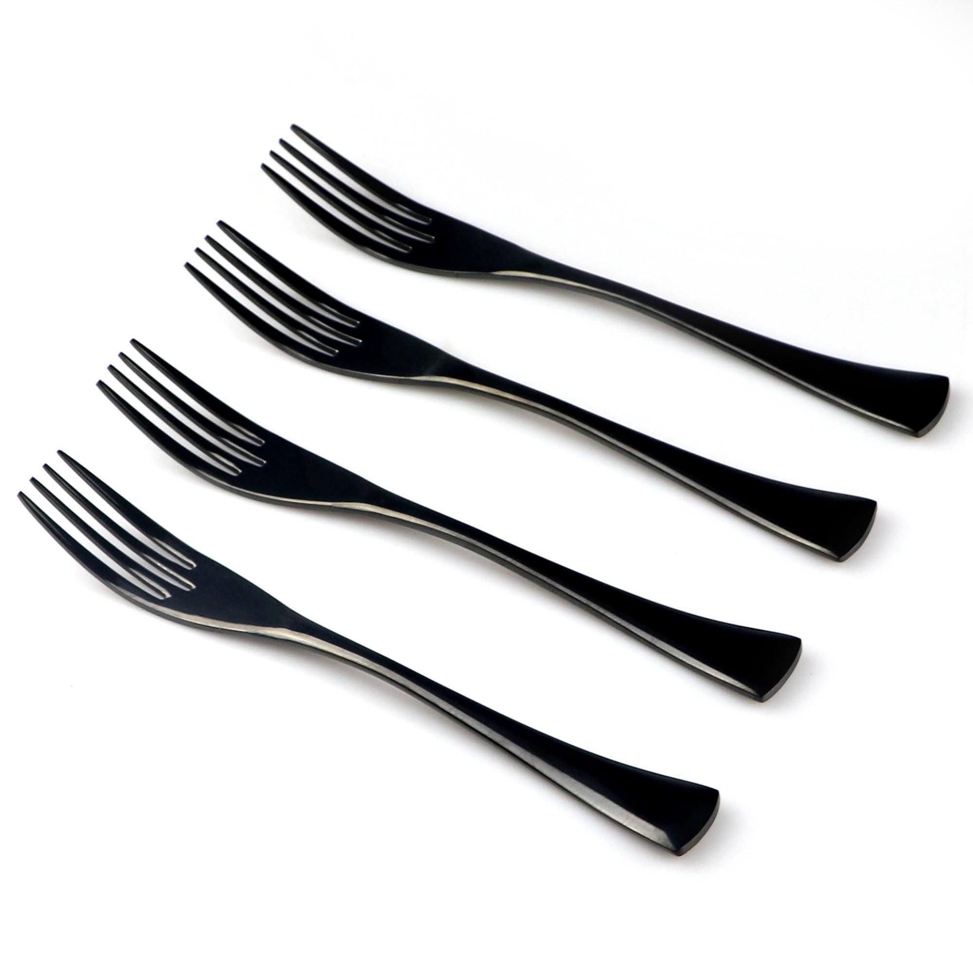 BRIIEC Mirror Polishing Black 8 Pieces 18/10 Stainless Steel Dessert Fork Silverware Set