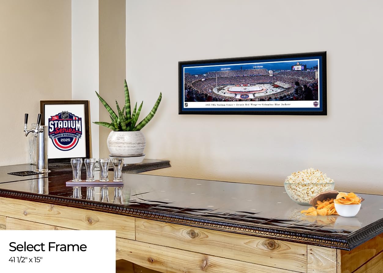 2025 NHL Stadium Series, Detroit Red Wings vs Columbus Blue Jackets - Blue Single Mat, Framed Print by Blakeway Panoramas