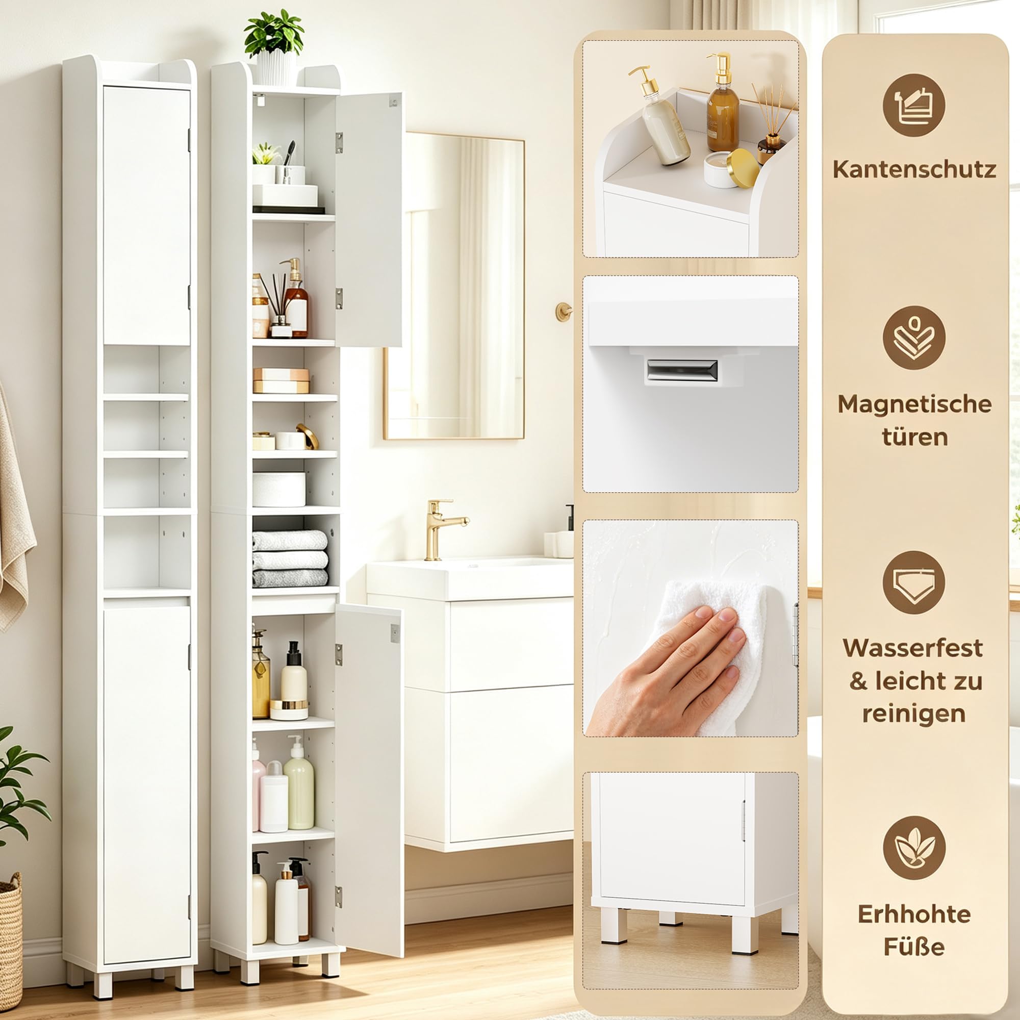 Badezimmerschrank Schmal, Badschrank Hochschrank, 20x20x180cm
