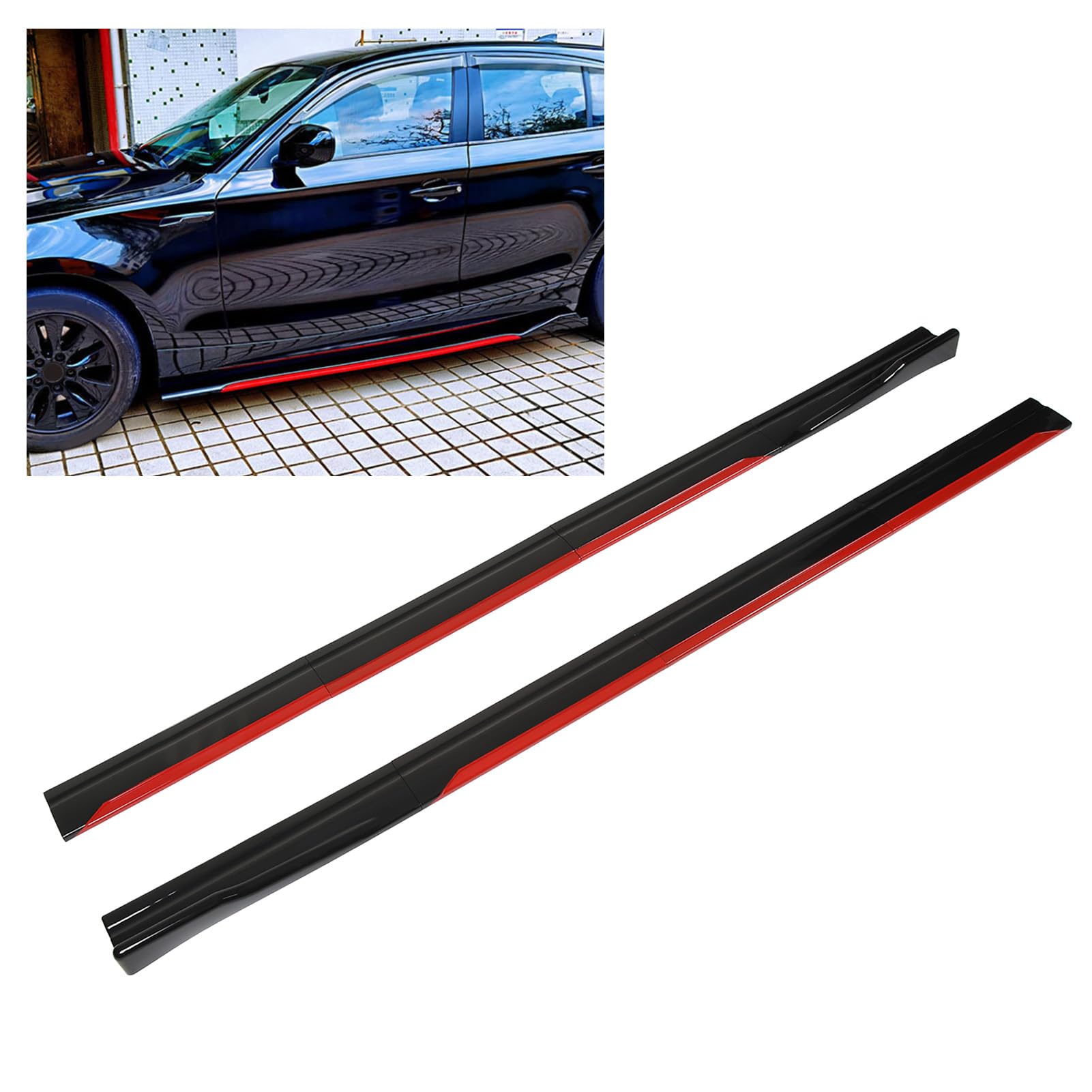 Lot de 8 Jupes Latérales de Voiture, élégant Rouge et Noir Brillant, Kit de Carrosserie de Panneau D'aile D'extension de Séparateur de Lèvre Latérale pour Seat