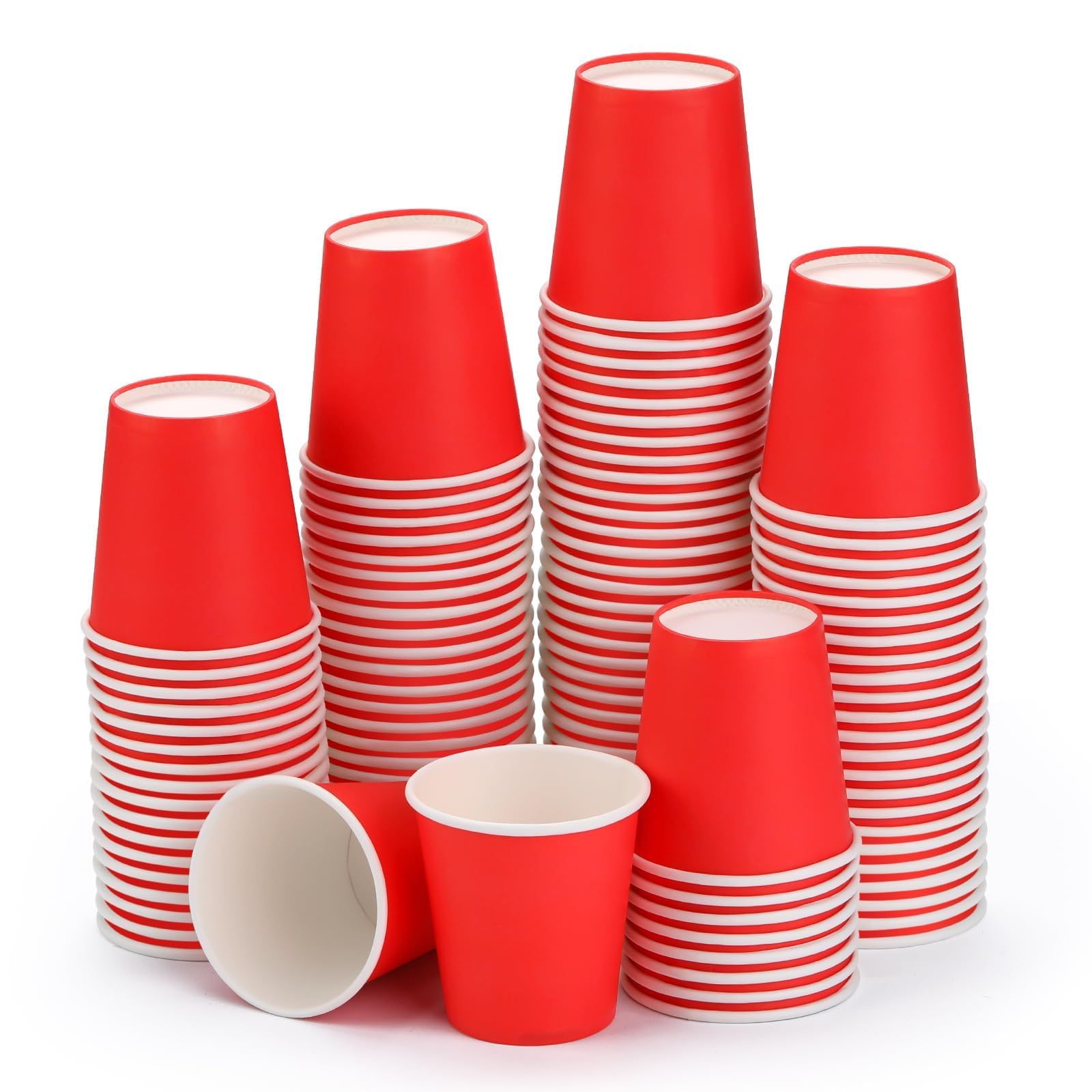 Wuadua 100 Pack 3 oz Red Disposable Paper Cups - Sturdy and Leak-Proof for Parties, Events, Office, Home Use Disposable Mouthwash Cups - Ideal for Hot