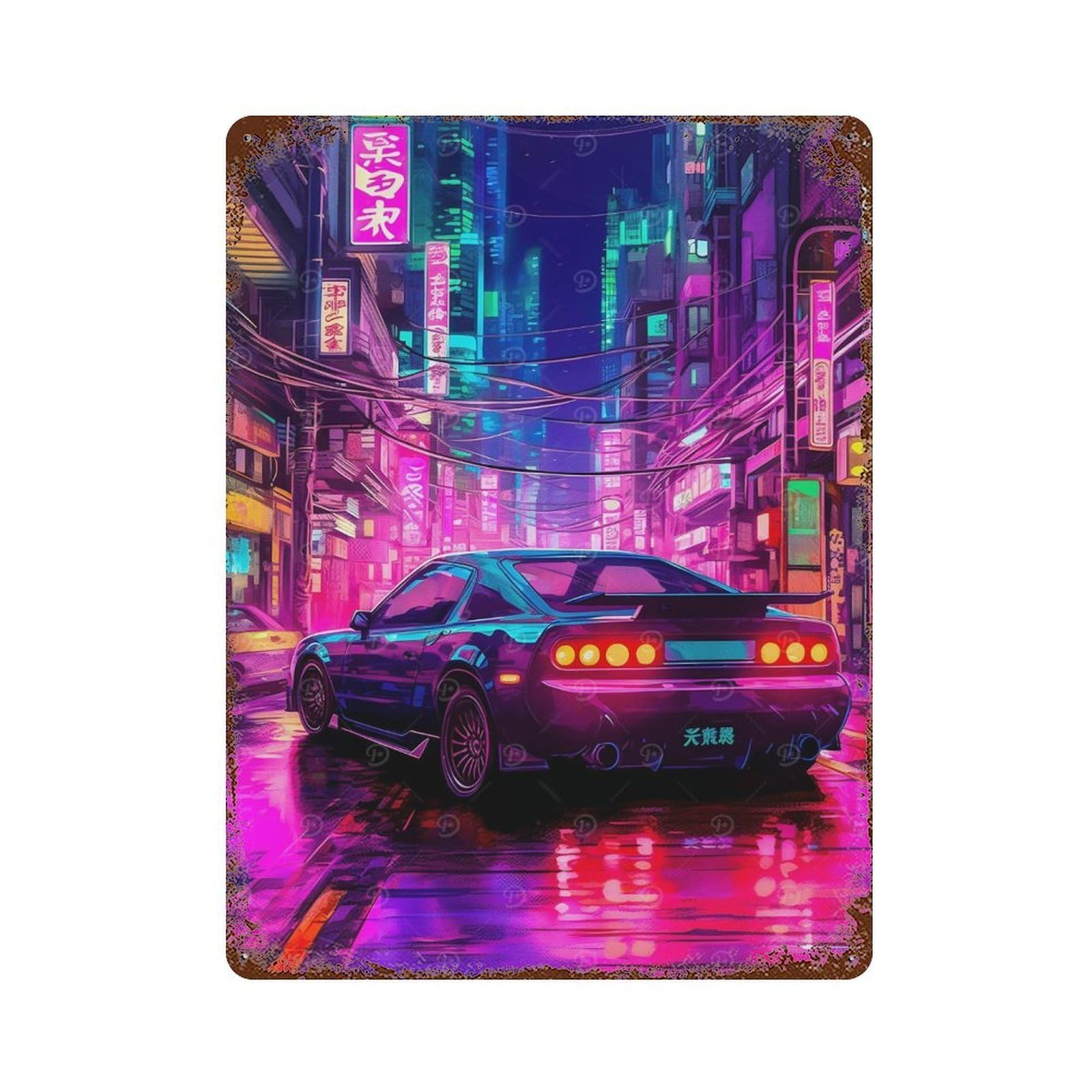 Retro Metal Sign City Cars Neon 15.7"x11.8", Decorative Metal Wall Art for Pub, Kitchen And Man Cave Decor