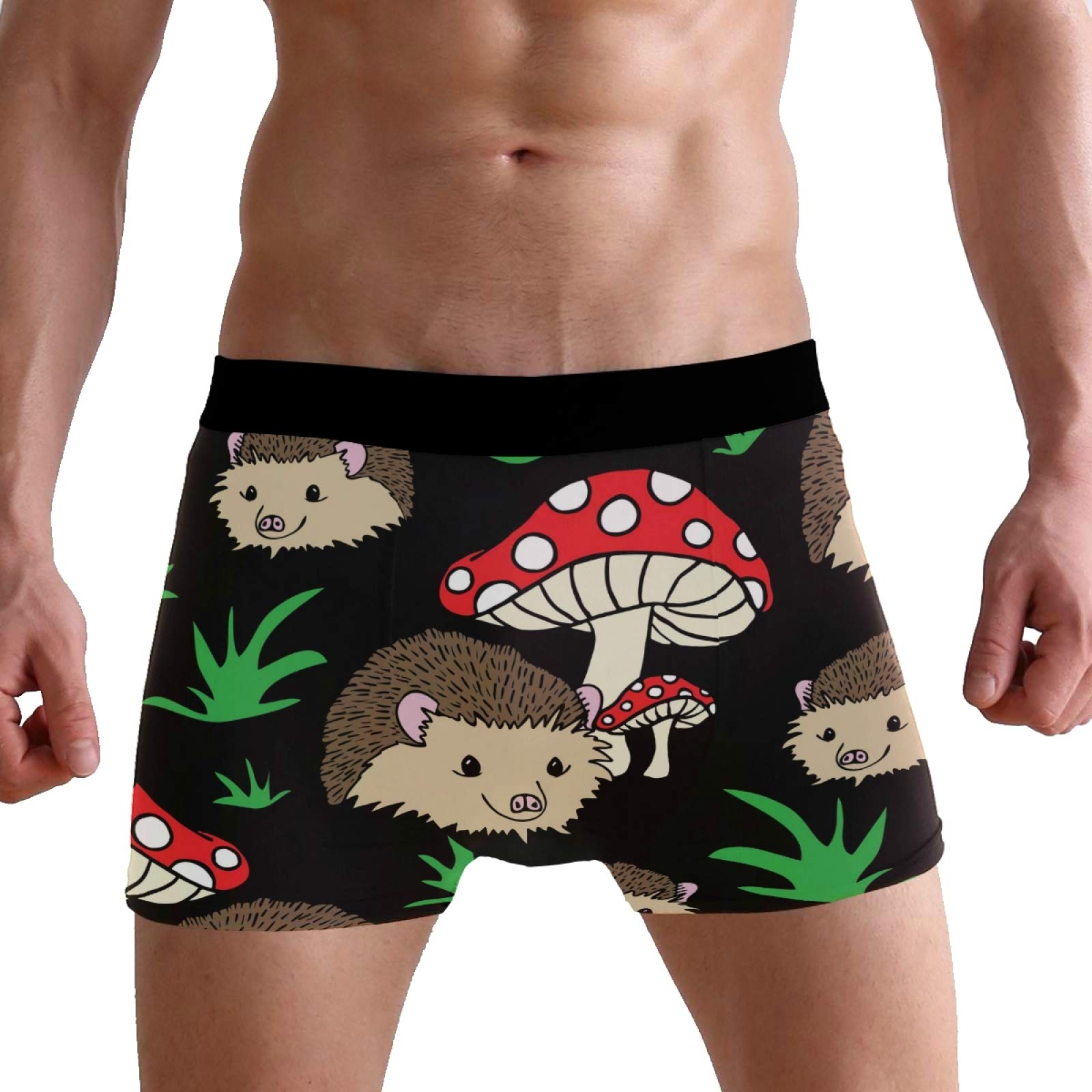 Puxuqu Men's Multicoloured Boxers Shorts Lovely Hedgehogs Mushrooms Boxer Briefs Underwear For Boy