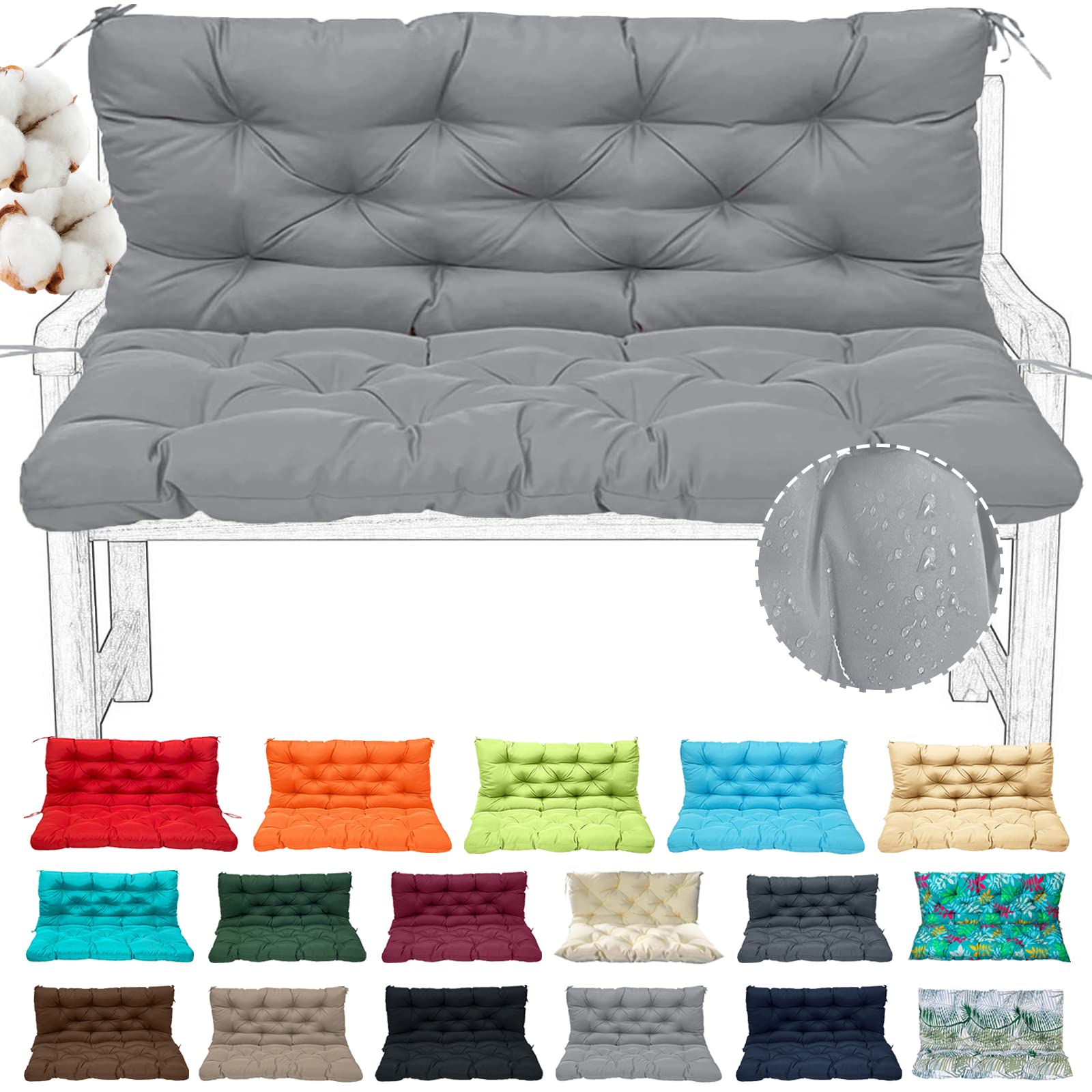 Replacement Cushions for Swing, Cushion for Outdoor Patio Swing, 2-3 Seater Bench Pad with Backrest Waterproof Porch Swing Cushion for Outdoor Garden