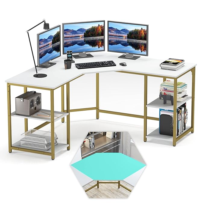 Buy Elephance Large LShaped Computer Desk with Shelves, Modern Home