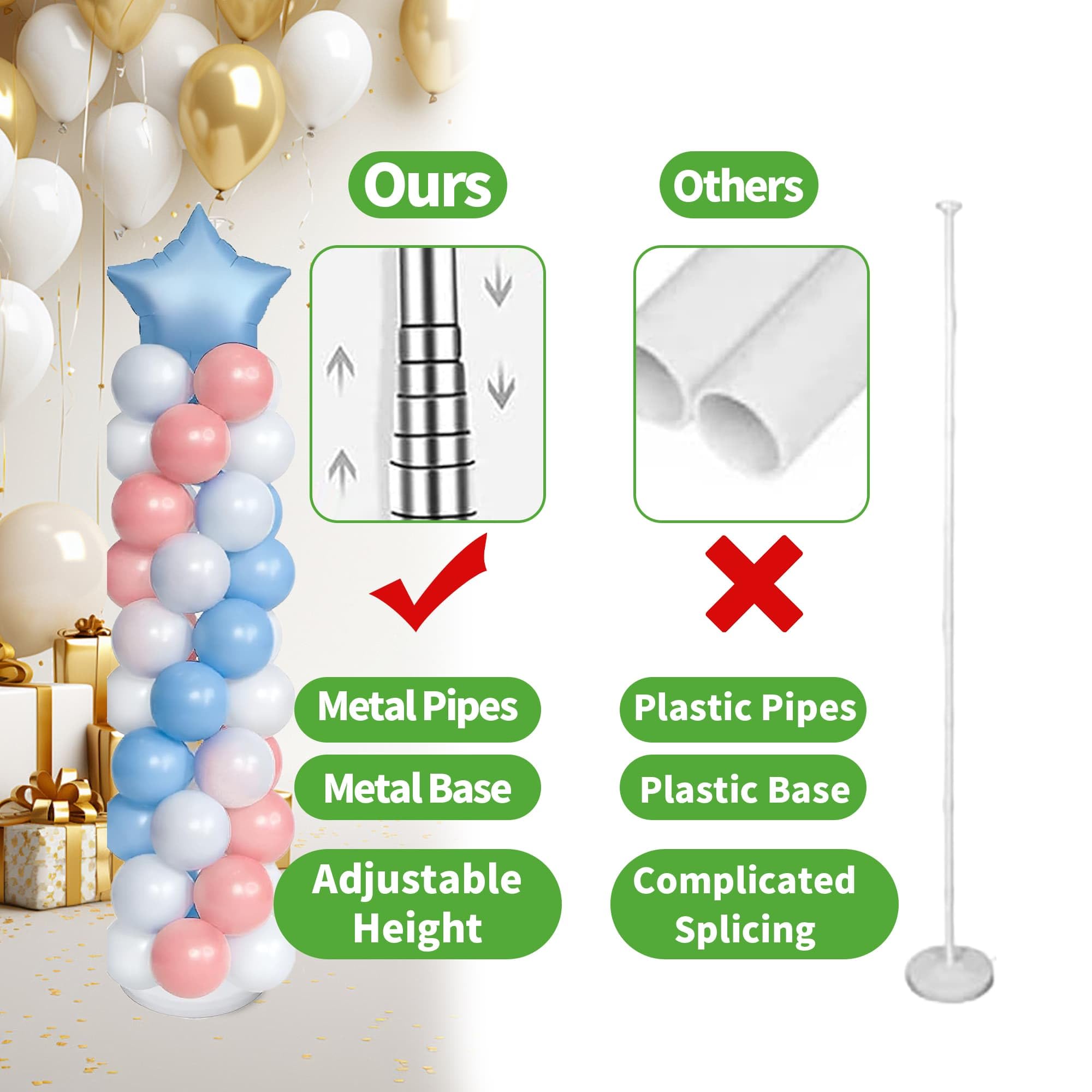 VETOGETHER Balloon Column Stand Kit - 2 Pack, Adjustable Height 3-8 Ft, Heavy Base For Party Decor - View #2