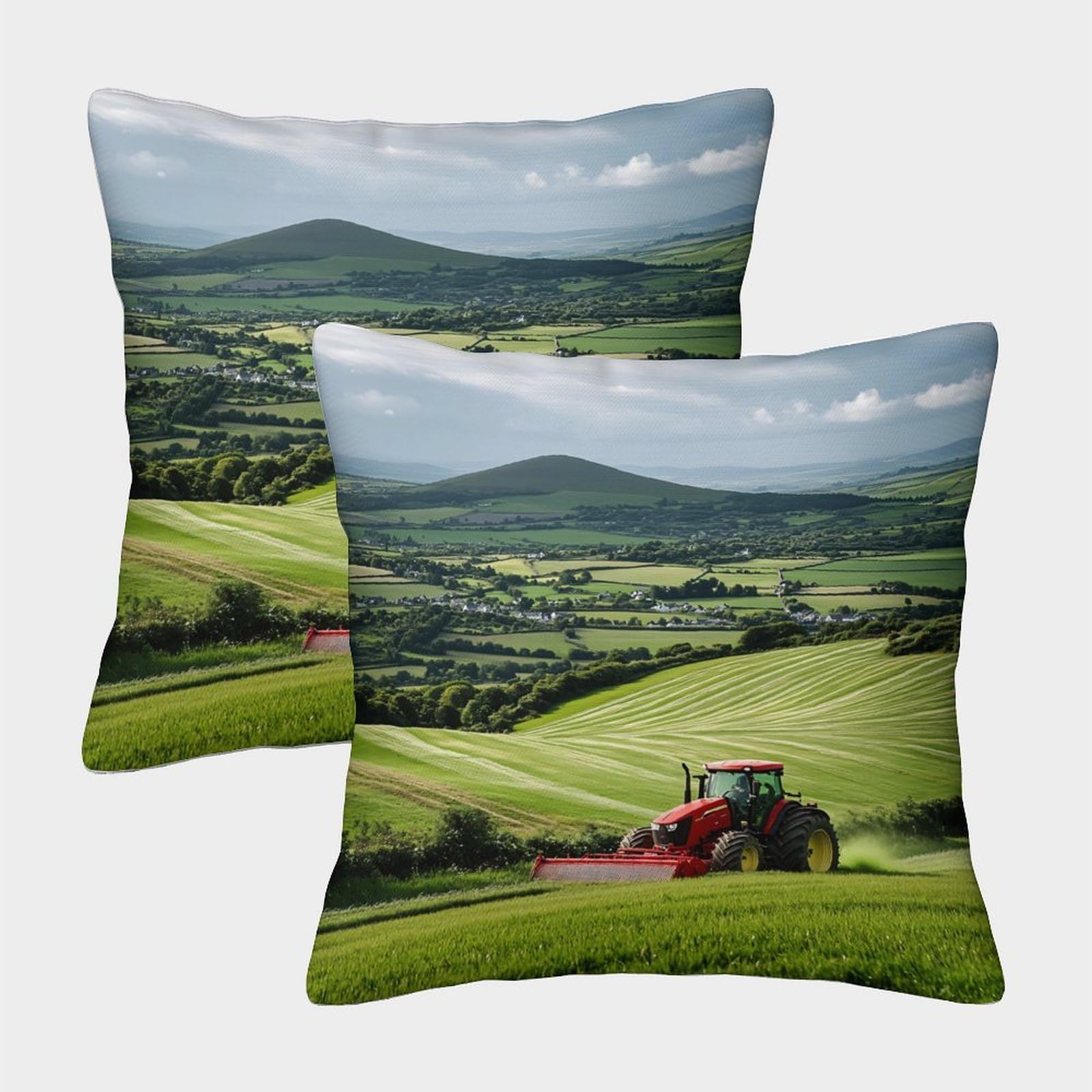 QFVANSIYO Pastoral Scenery 3D Printed Microfiber Pillowcase Bedroom Bedding Decor Green Field Farm Pillow Cover Soft Comfortable for All Ages 45x45cm