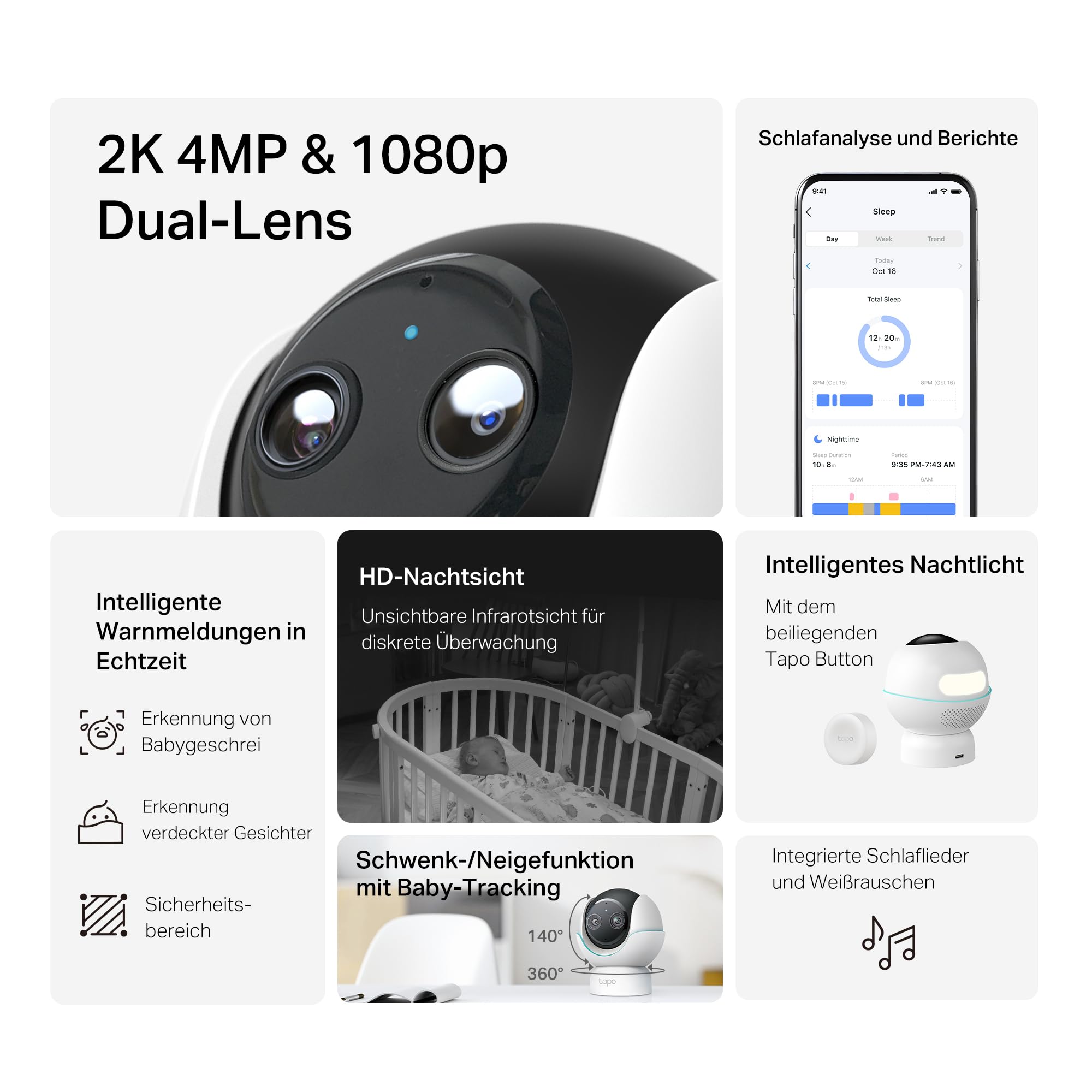 Tapo C840 - Cámara vigilancia WiFi Interior,Lentes Dobles 2K +1080p, bebés | Detección de Movimiento, Personas y Llanto de Bebé. Visión Nocturna. Almacenamiento Local o Nube. App Tapo.