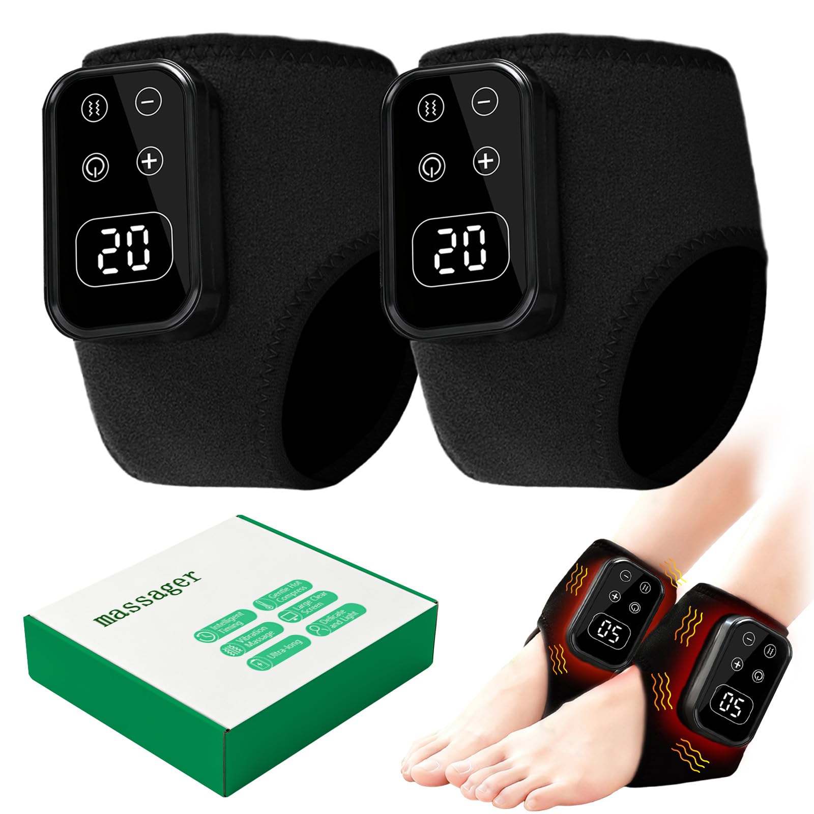Fussmassagegerät 3-in-1 Foot Massager, Elektrisch Fußmassagegerät mit 5 Vibrationsmodi und 6 Heizstufen, Kabellos Wiederaufladbar, Linderung von Fußermüdung und Schwellungen