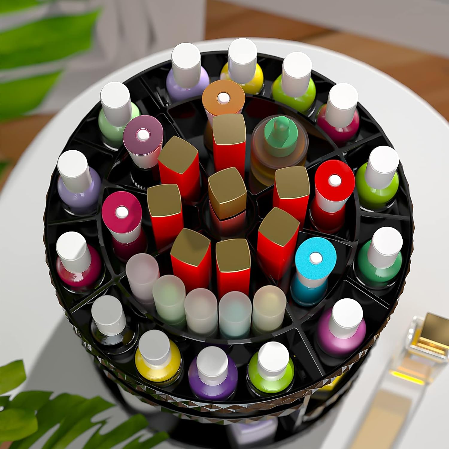 Makeup Organizer, 360 Degree Quiet Rotating DIY Adjustable Perfume Storage Rack Cosmetic Storage Display Case with Large Capacity, Fits Jewelry, Makeup Brushes, Lipsticks and More, Black… : Beauty & Personal Care