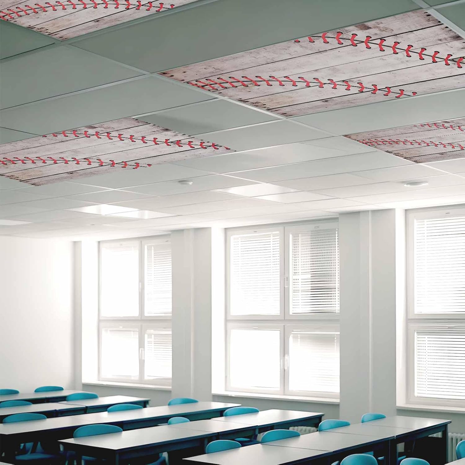 2 Pack Fluorescent Light Cover for Classroom Ceiling Light, American Baseball Magnetic Light Cover Filters, Sport Vintage Retro Wood Grain Light Covers for Office Home Drop Lamp Ceiling Decor 4x2 ft