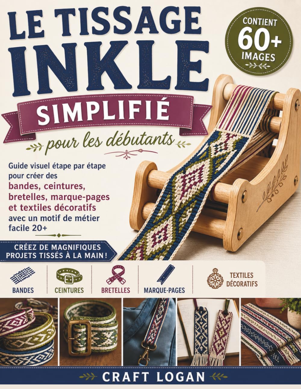 Le tissage inkle simplifié pour les débutants: Guide visuel étape par étape pour créer des bandes, ceintures, bretelles, marque-pages et textiles décoratifs avec un motif de métier facile 20+