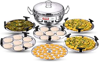 Vinod Stainless Steel Deluxe Multi Kadai with 6 Plates - 26cm, 2 Idli, 2...