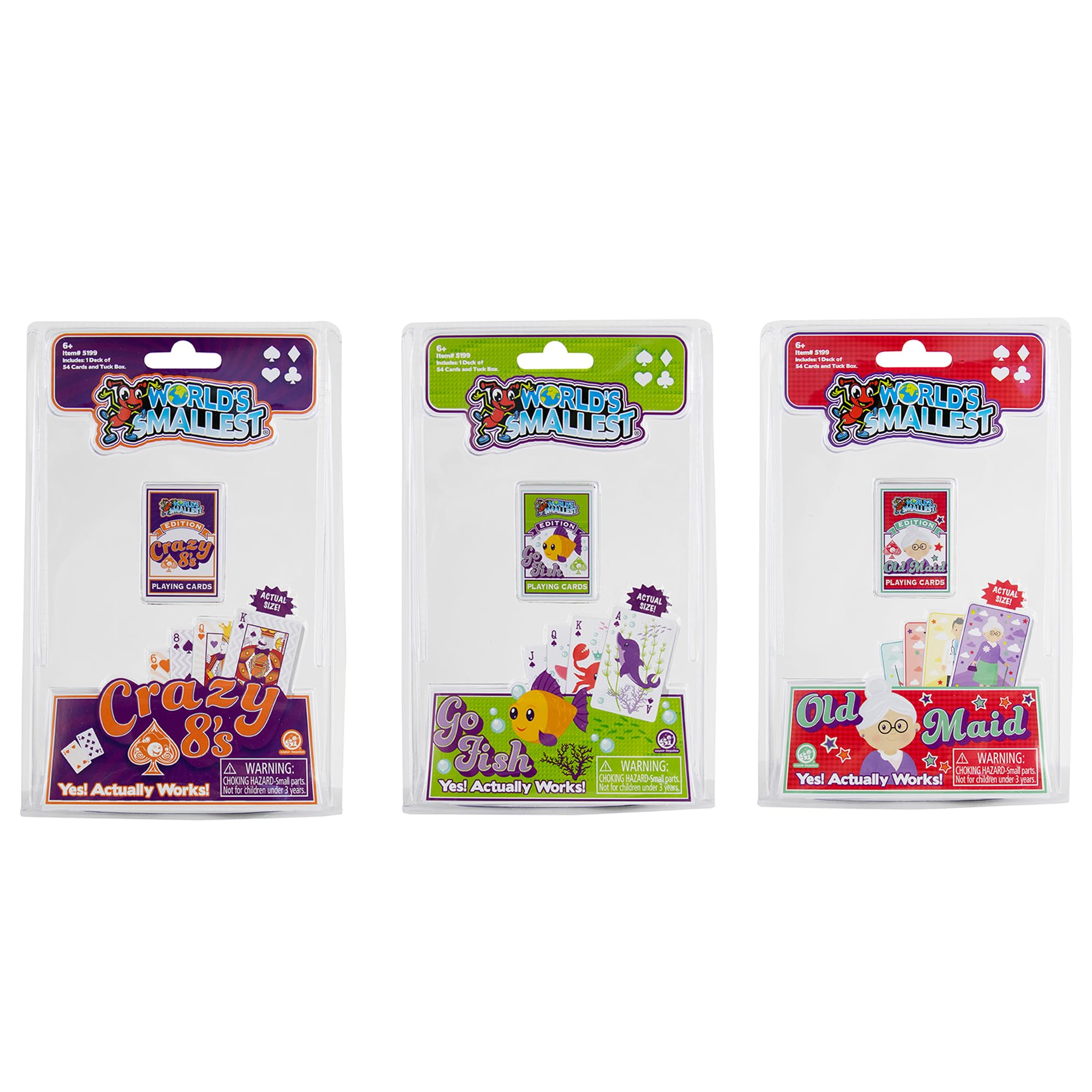 World's Smallest Mini Travel Card Games Bundle Set of 3 Crazy 8's - Old Maid - Go Fish