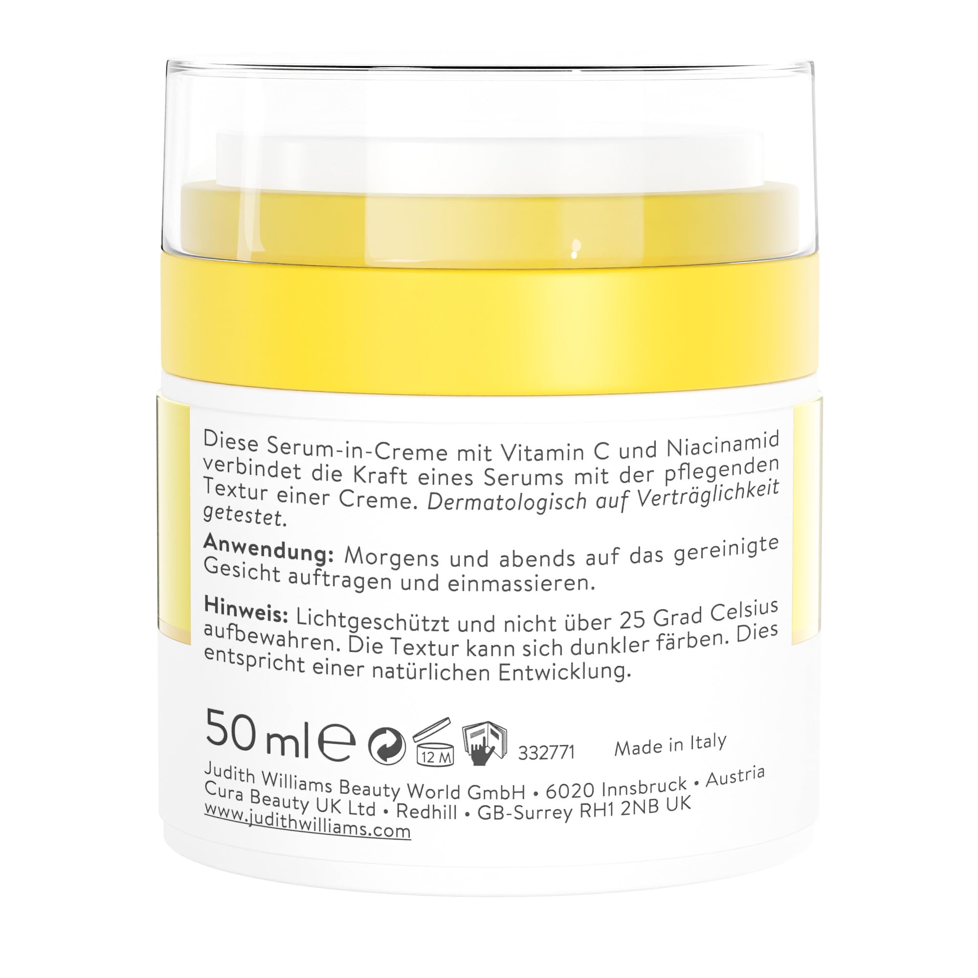 Judith Williams Cosmetics Vitamin C+ Serum-in-Creme, Gesichtspflege mit verkapseltem Vitamin C für das Gesicht, Tagespflege für einen strahlenden Glow, reduziert Falten & Pigmentflecken Kosmetik