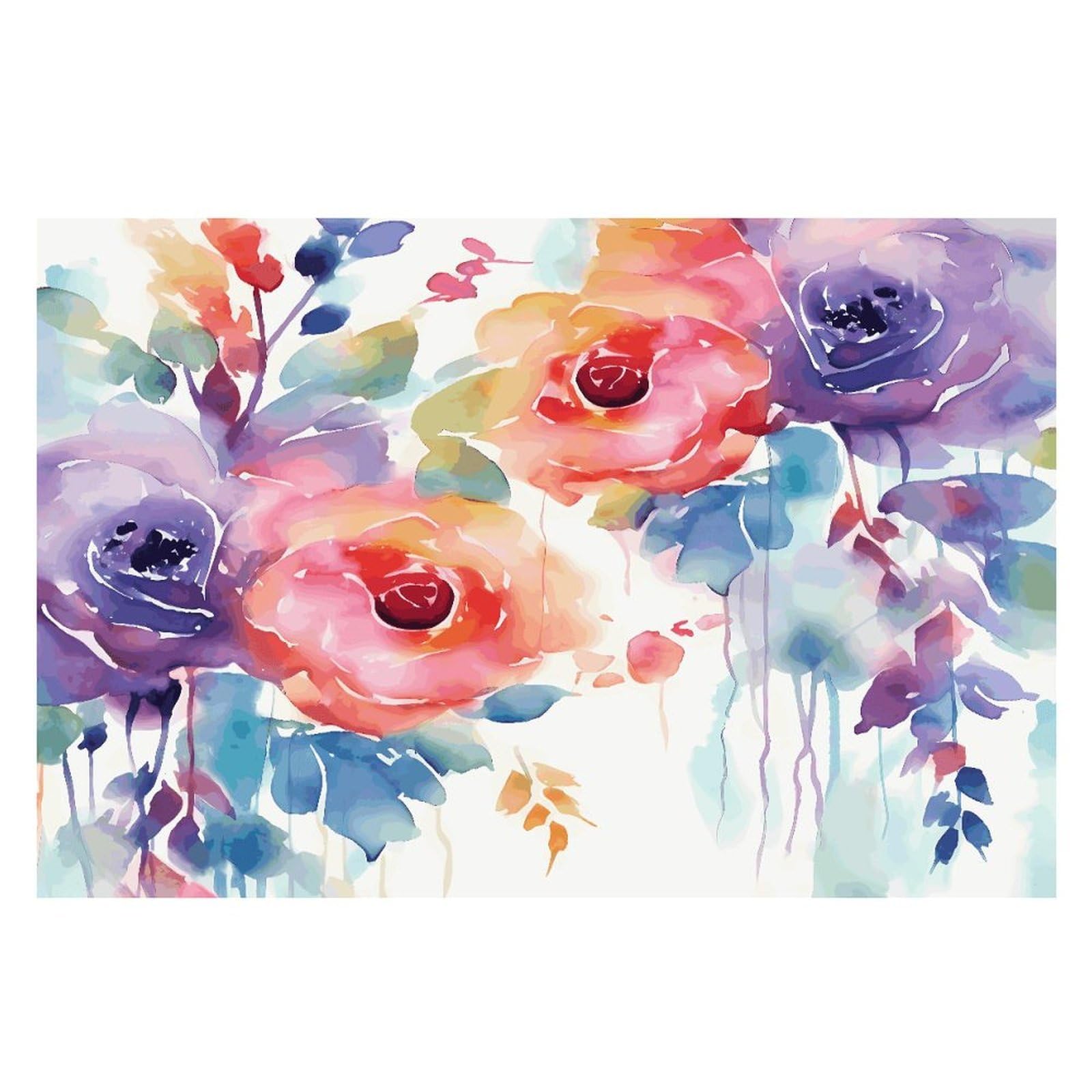 Watercolor Floral Placemats Wipeable Heat Resistant Table Mats Washable Flax Place Mats Elegant Cloth Non-Slip Placemat for Kitchen Dinning Party Table Decor 12 * 18 in