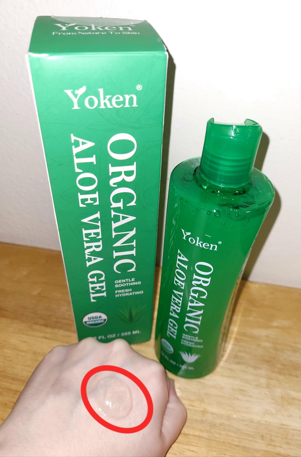 Yoken USDA Certified Organic Aloe Vera Gel 12oz, 99% Pure Aloe Vera Juice, Gel-to-Water Texture, Alcohol Free, No Added Fragrance, Face Body Hair Care, Cooling & Refreshing Summer Skincare