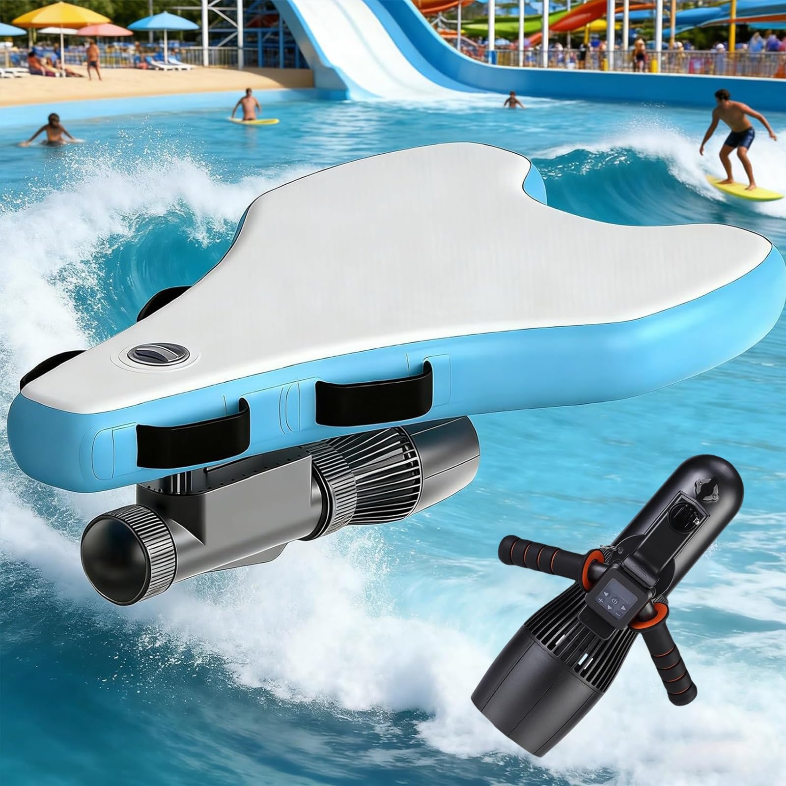 Tabla de surf eléctrica con motor de 500 W, 3-7 km/h, funcionamiento de modo dual, diseño de bodyboard inflable, resistente al agua salada, para principiantes y expertos