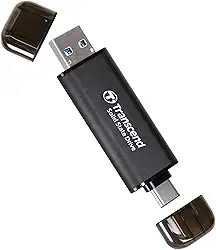 Transcend SSD externo de 256 GB, até 1.050 MB/s, pen drive USB duplo para iPhone, iPad e Mac; Windows e Android, tablet e PC, Smart TV, pen drive USB 3.2 geração 2, pen drive, 2 em 1 tipo C e cartão