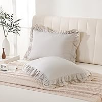 Vista 1 de Bedbay Juego de 2 fundas de almohada beige tamaño Queen, fundas de almohada con volantes, fundas de almohada Shabby Chic tamaño estándar, fundas