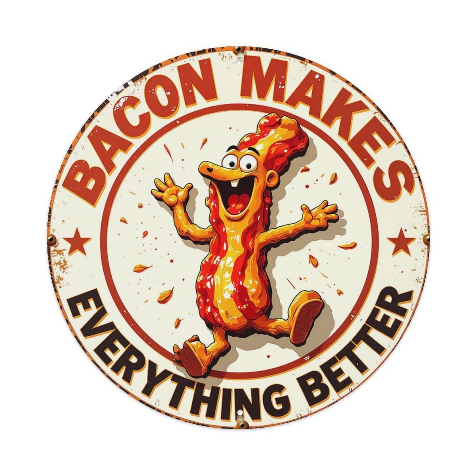 Jdyaojiesheng Vintage Bacon Makes Everything Better Round Tin Sign Retro Metal Wall Decor Metal Poster, Home Bar Garage Farmhouse Cafe Wall Art Decoration 8X8inch
