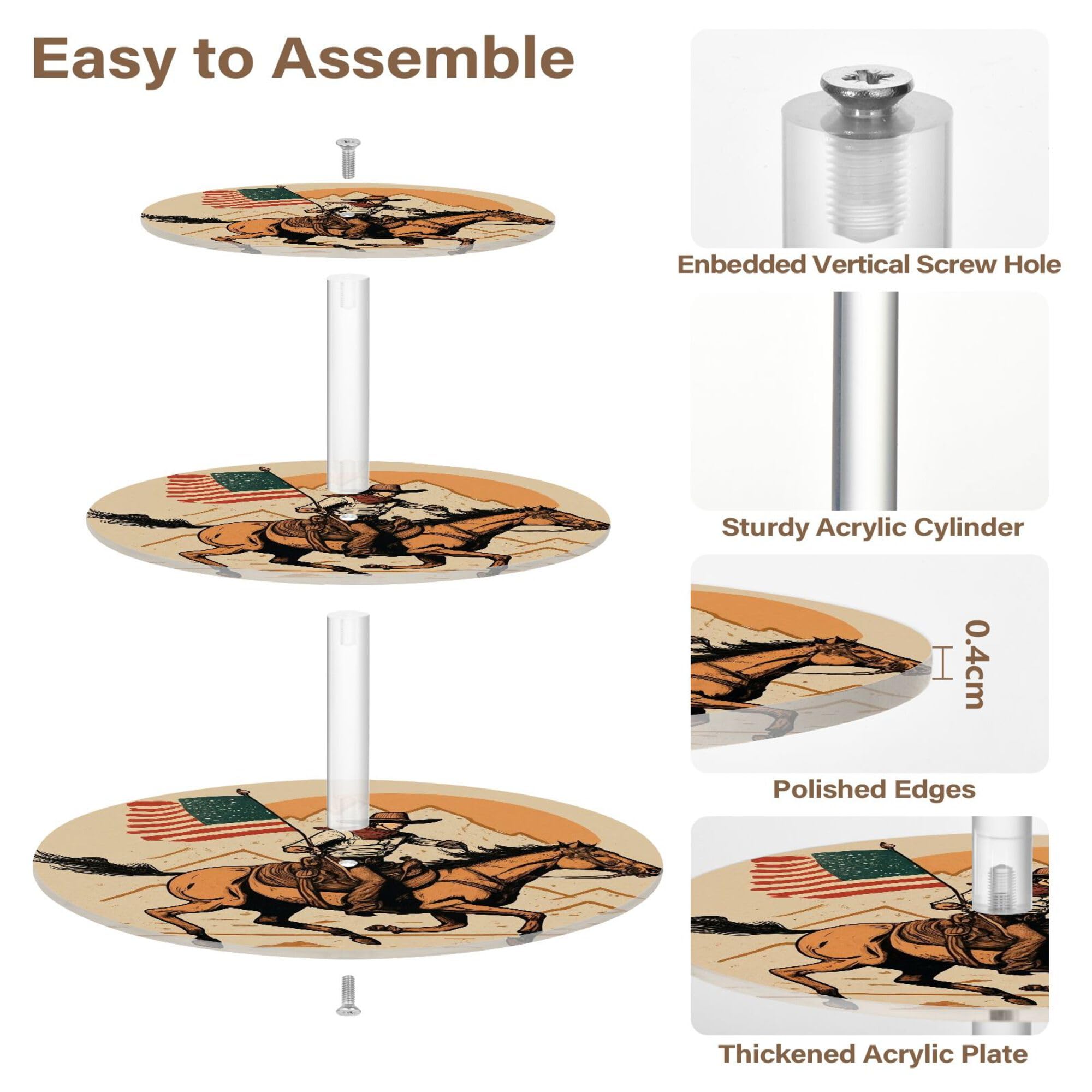 PYBUG Cowboy 3 Tier Acrylic Cupcake Stands Tower,Dessert Table Display Set for Tea Party,Wedding,Birthday, Baby Shower