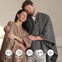 Vista 5 de Royoliving Fuzzy Sherpa Wearable Fleece Blanket with Pockets for Adults, Ultra Soft Plush Shawl Throw Blankets (Grey, 58'' x 64'')