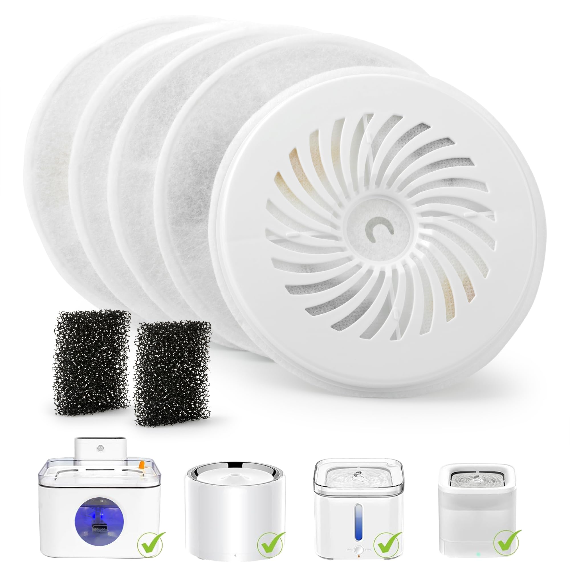 Petace Filtros de Fuente para Gatos, 5 Filtros y 2 Esponjas para Fuente para Gatos,Filtros de Repuesto para Fuente para Gatos sin Cable
