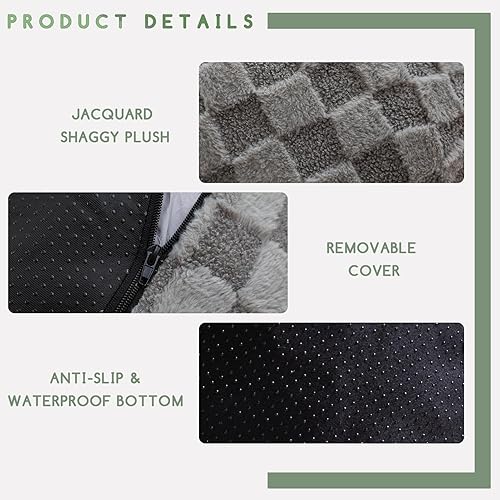 Miniatura 4 de HIGOGOGO Puf Otomán Redondo Relleno, Pufs a Cuadros con Relleno de Trozos de Espuma, Puf Esponjoso y Peludo Taburete Otomán de Almacenamiento, 20 X