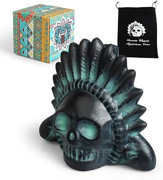Ceramic Aztec Death Whistle, Skull Scream Whistle, Dark Green