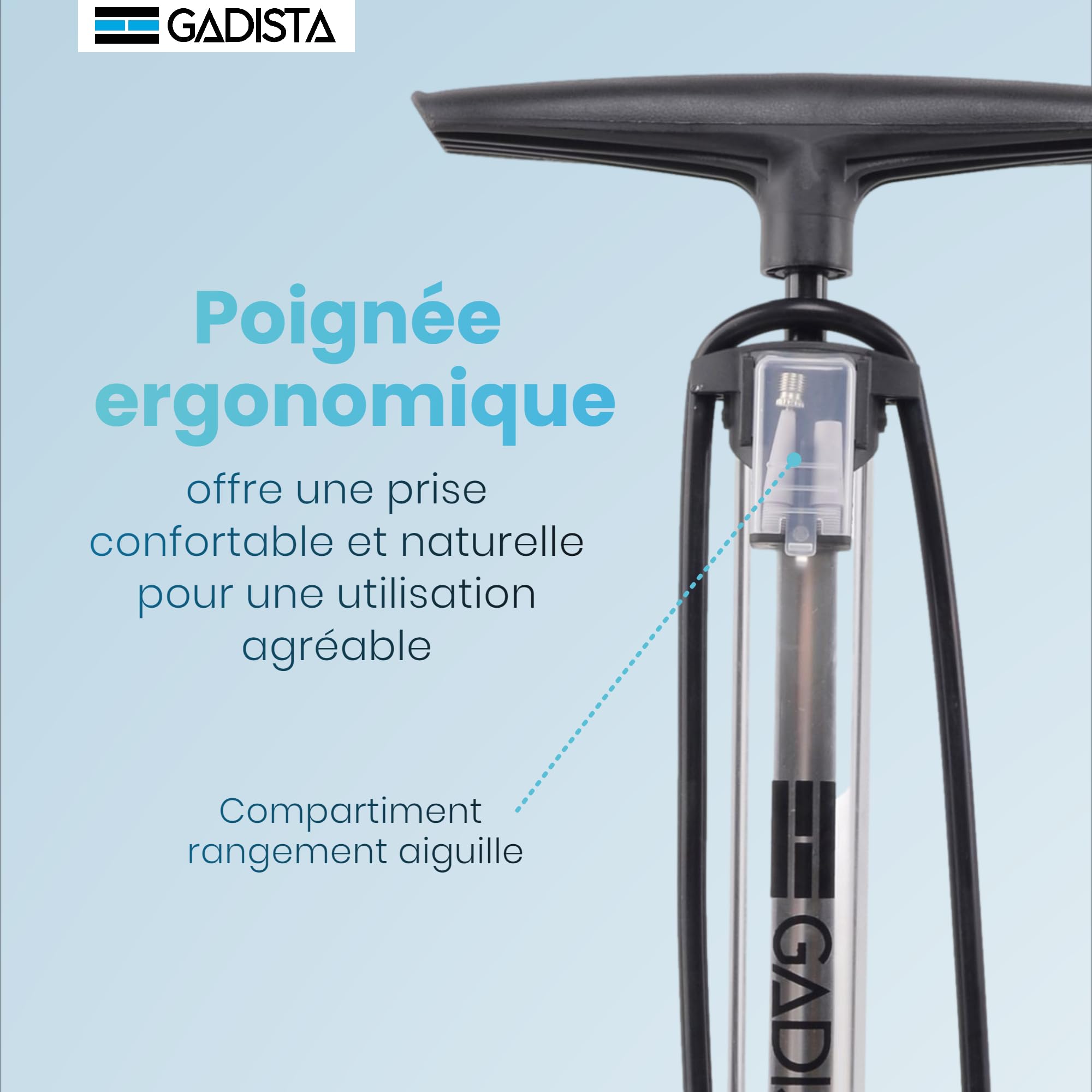 GADISTA France, Pompe à Vélo en Aluminium 145 PSI avec Double Valve Schrader & Presta, Grand Manomètre pour Affichage de la Pression, Tuyau Extra Long, Poignée Confortable