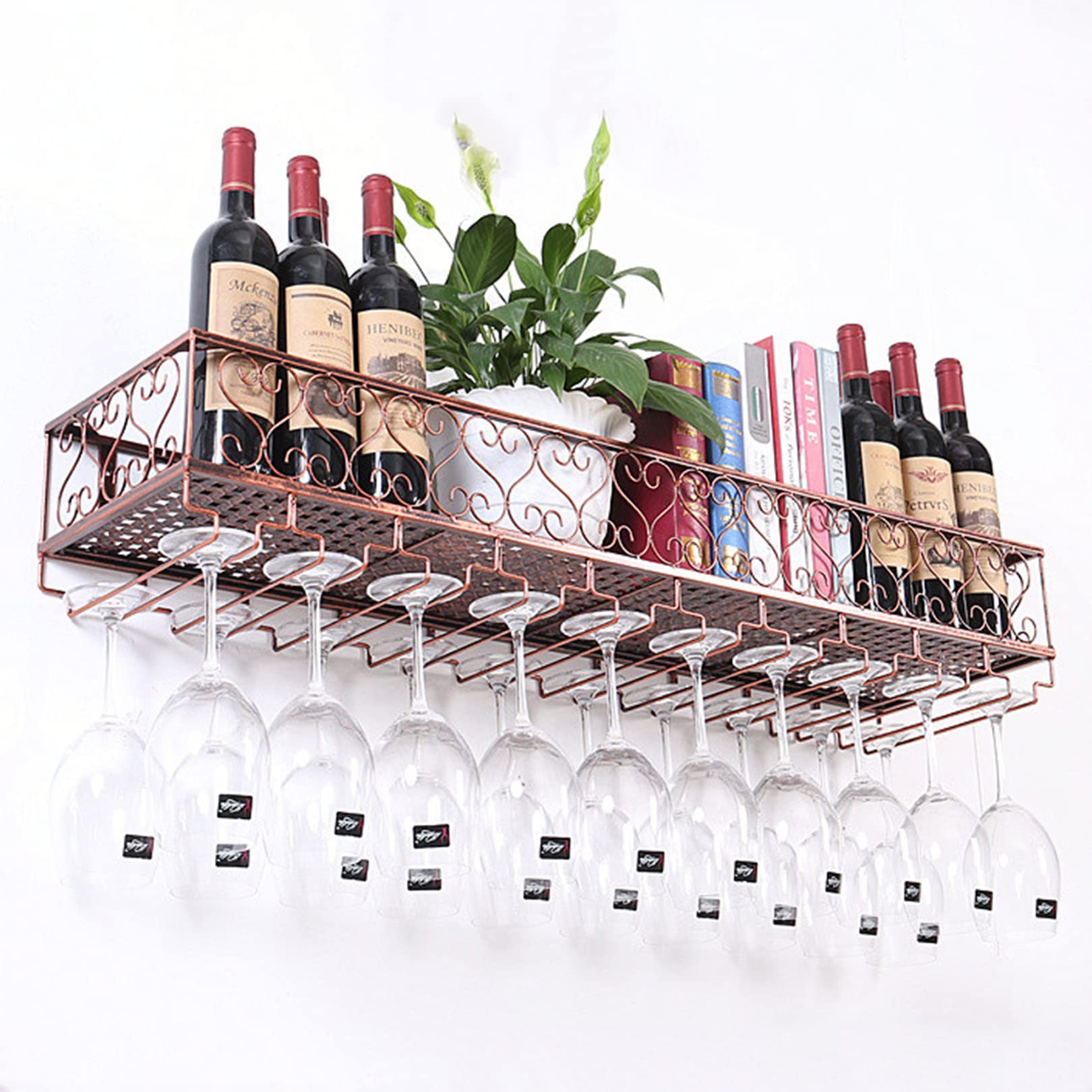 Casier à vin mural avec porte-verres suspendu en métal noir pour cuisine