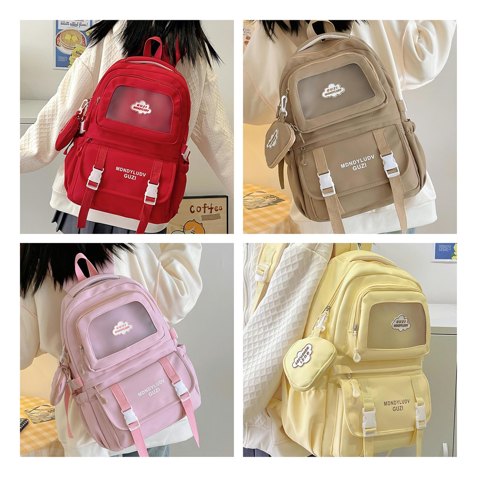 Zaino Scuola Zaino per Donne Zaino per Ragazze Zaino per La Scuola Zaino per La Scuola Zaino di Grande capacità Zaino da Viaggio Trasparente Impermeabile-Rosso
