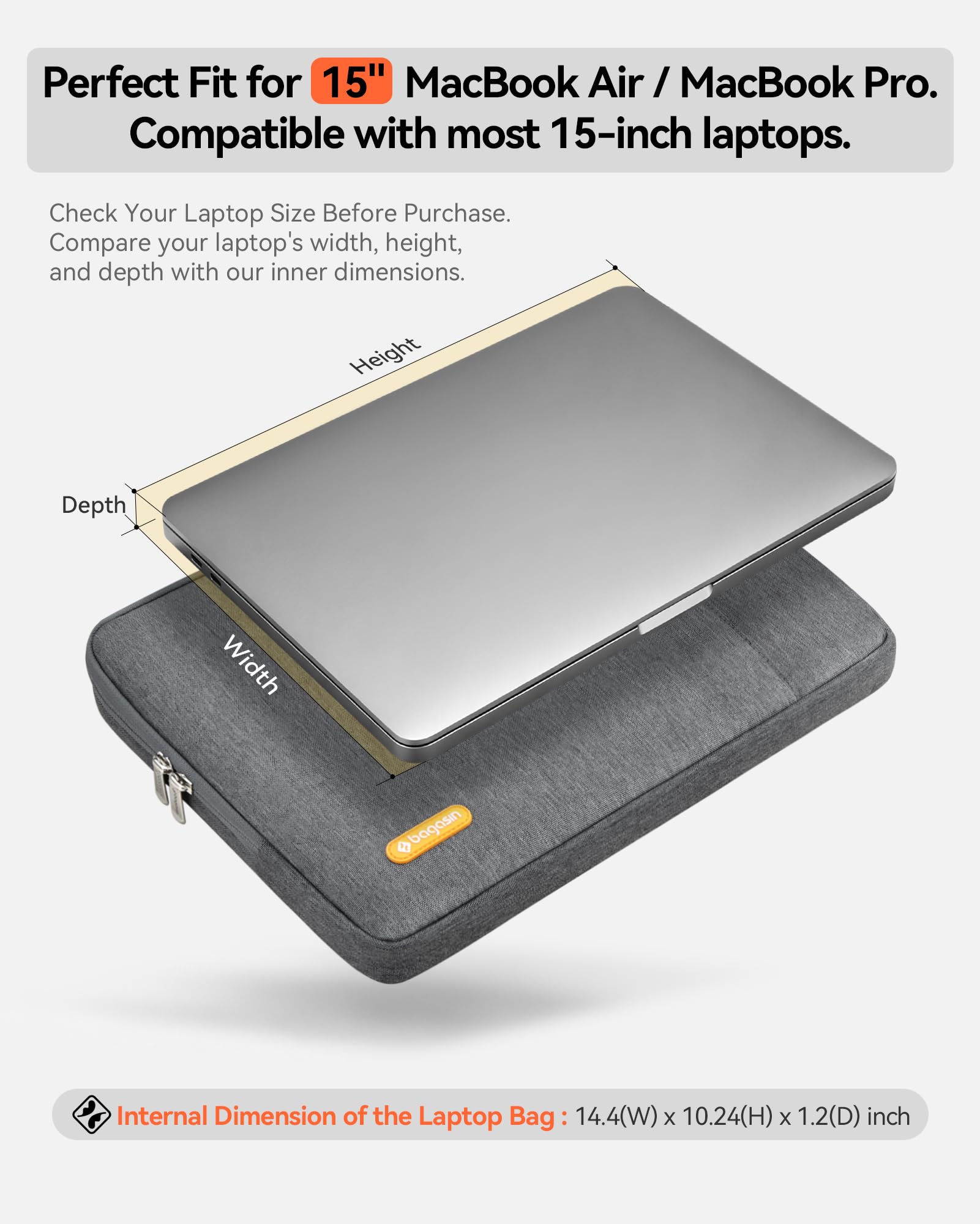 Bagasin Custodia Borsa Porta PC da 15 15,6 16 pollici con protezione per angoli e bordi, Sleeve Caso per laptop Computer compatibile con MacBook, HP, Dell, Lenovo, Asus