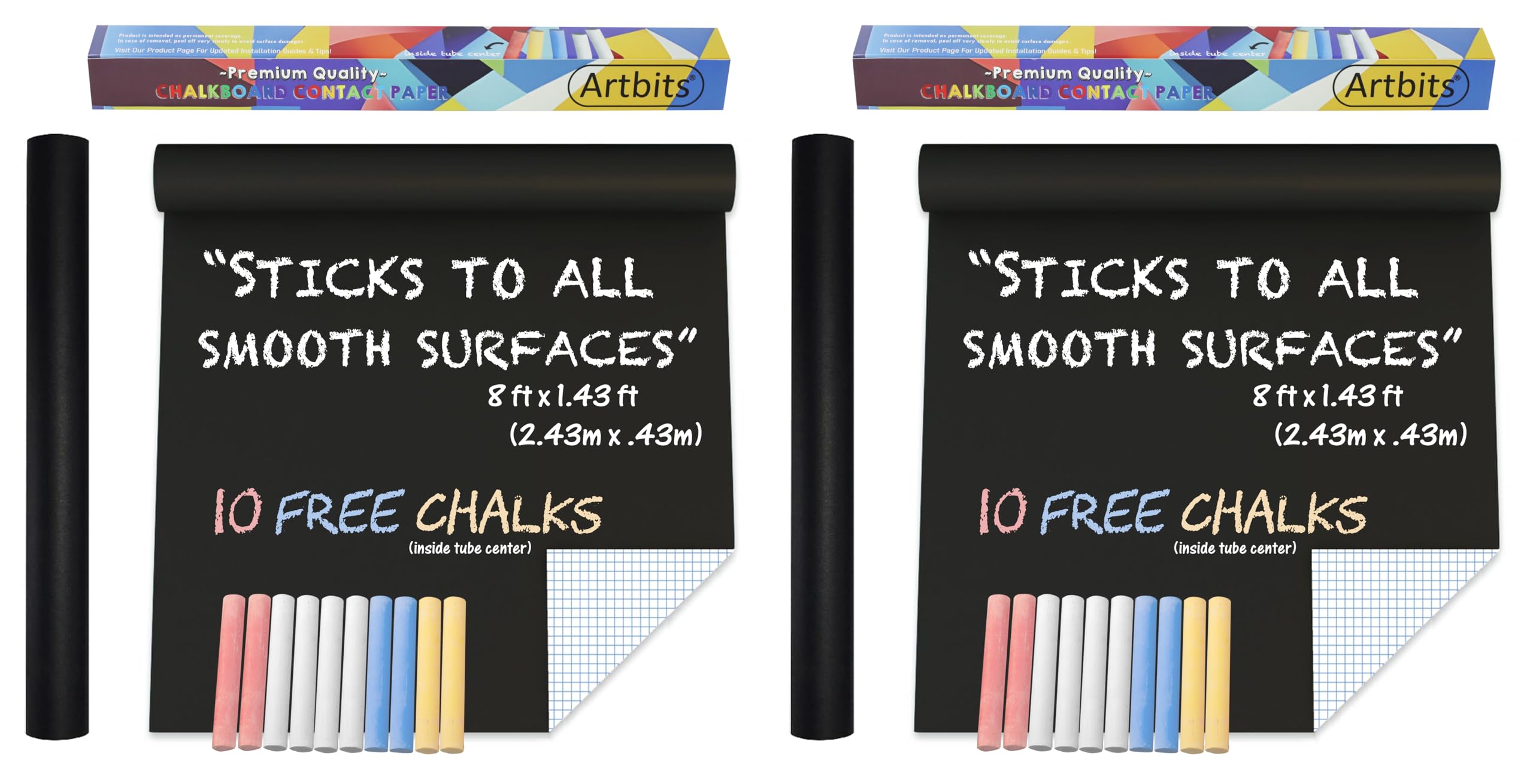 Black Board Sticker Dry Erase, Chalkboard Wallpaper Stick and Peel Adhesive Roll w/ 20 Chalks All Purpose Office Home School(17.16" X 96.4", 2 Pack)