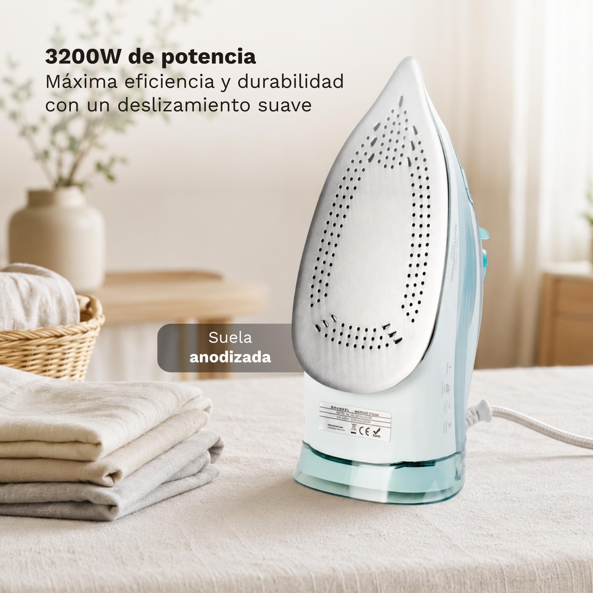 Grunkel - Plancha de Vapor - Control de Caudal de Vapor, Función Antical y Antigoteo. Golpe de Vapor de 1g y 30g/min de Vapor Continuo. Capacidad de Depósito de 300-370ml (Potencia: MAXTOP 3200W)