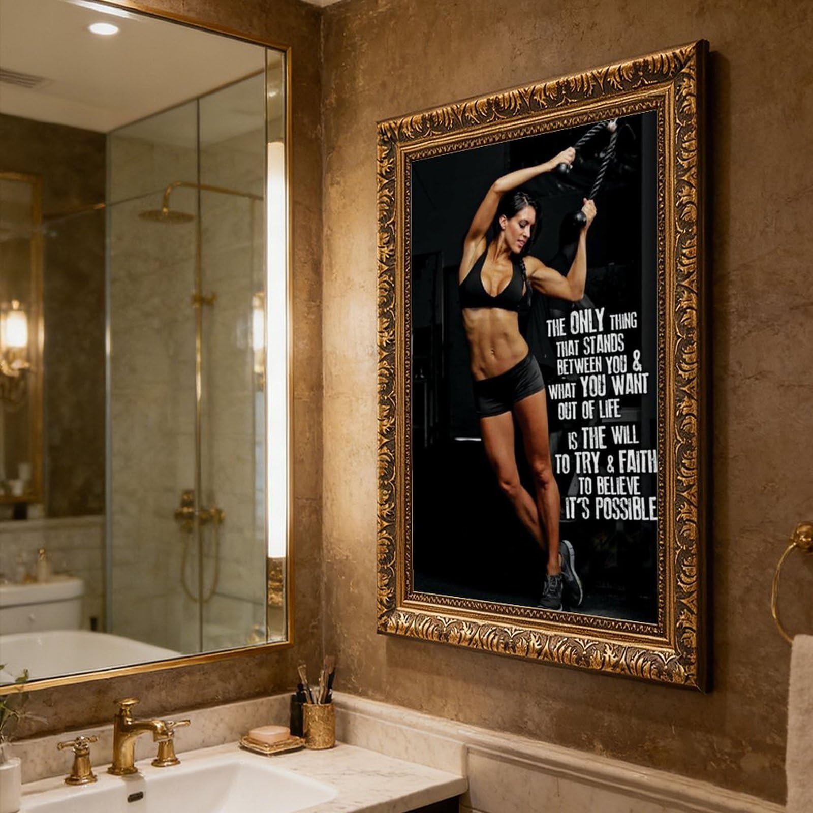 Poster su tela con citazione motivazionale "Only Thing", stampa artistica da parete, per soggiorno, camera da letto, decorazione retrò, cornice dorata: 40,6 x 61 cm (lunghezza x larghezza)