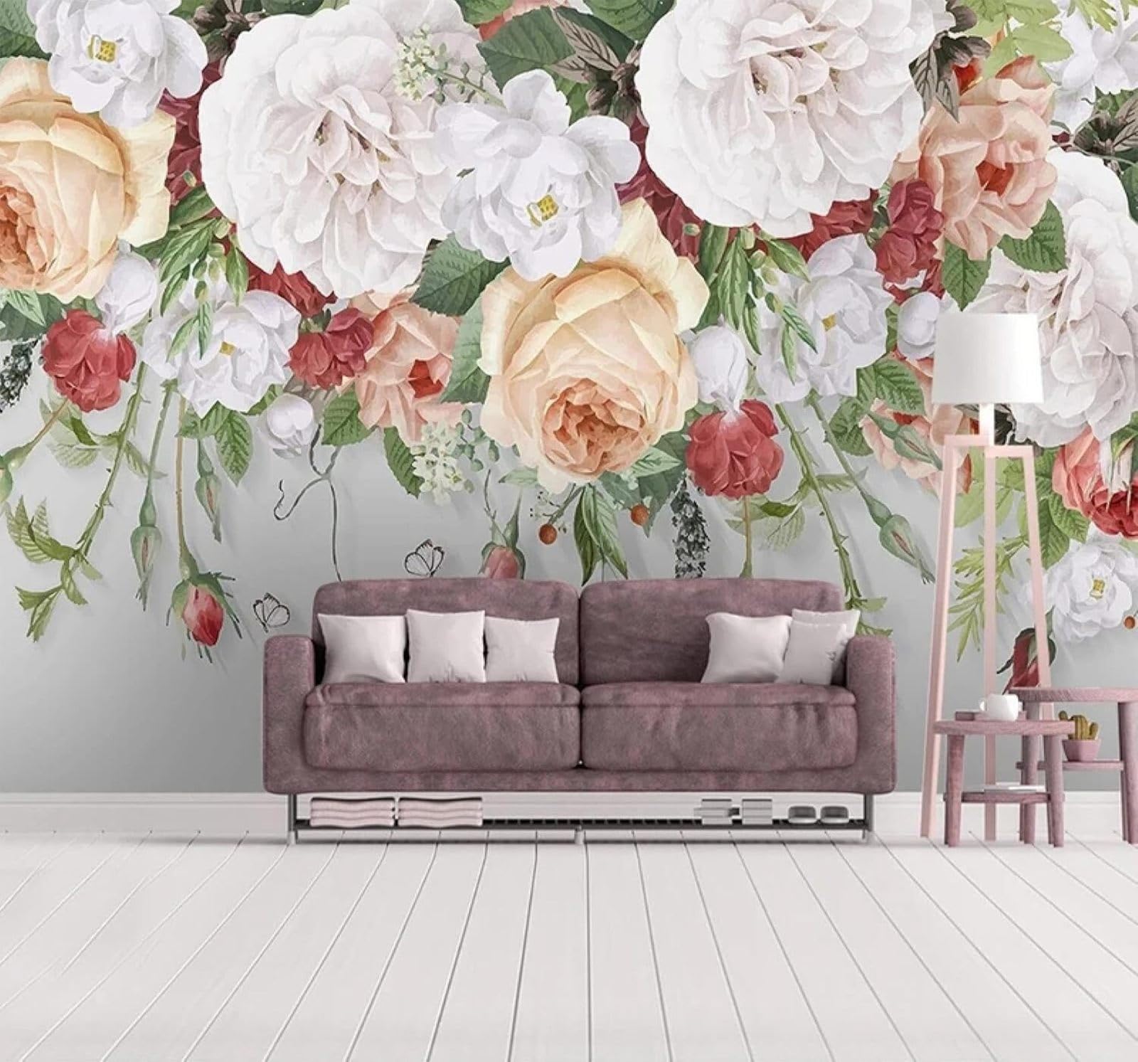 Xlming 430Cm×300Cm(B×H) Three Dimensional Beautiful Pastoral Colourful Roses 3D Wallpaper Luxury Home Dining Decor Paste Sofa Living Room The Wall For Bedroom Mural-430Cm×300Cm