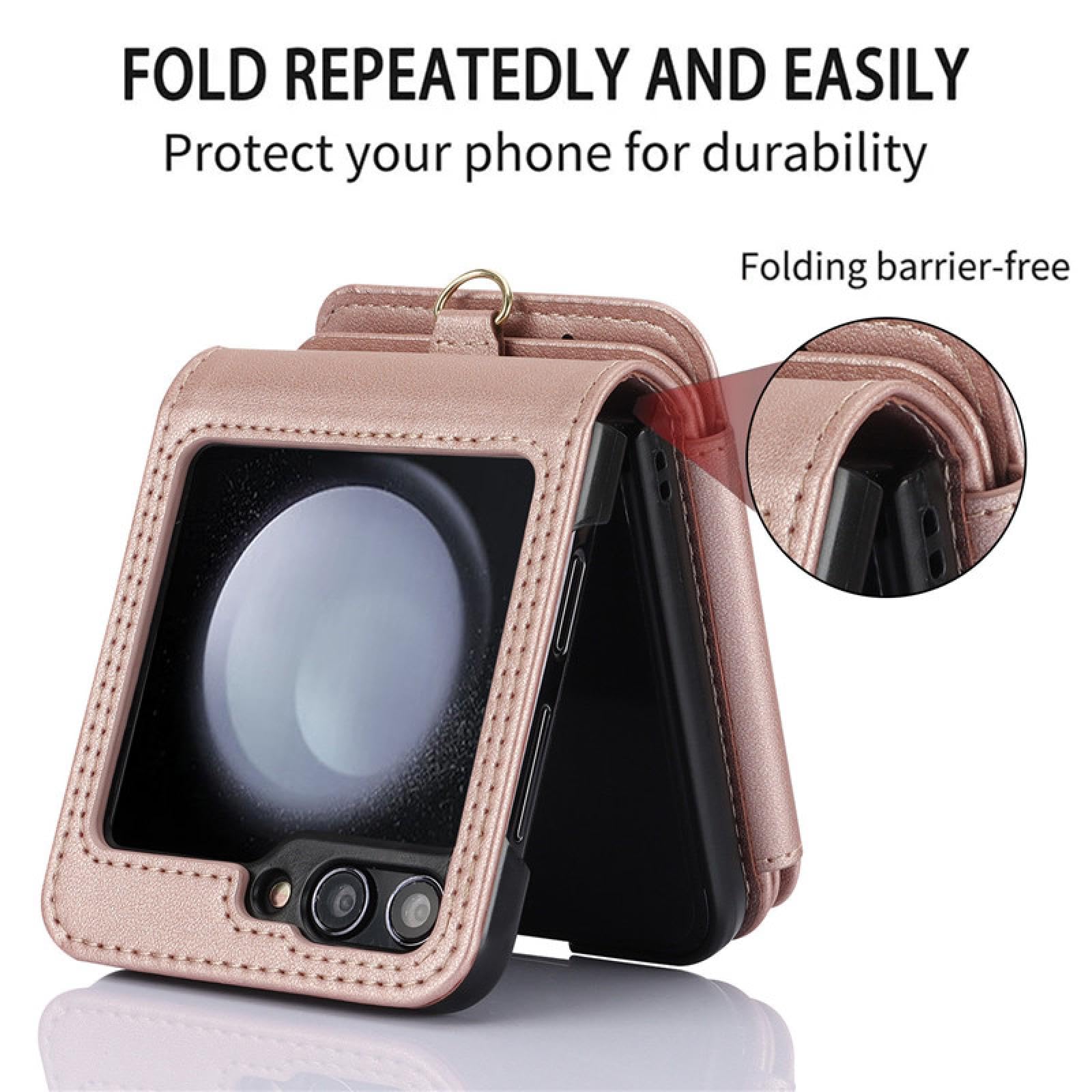 Do Samsung Z Flip 5 Crossbody Portfel Zamek Błyskawiczny Etui na Telefon Karty Smycz Portfel Uchwyt Pokrowiec (Do Samsung Z Flip 5/Głęboki Fiolet)